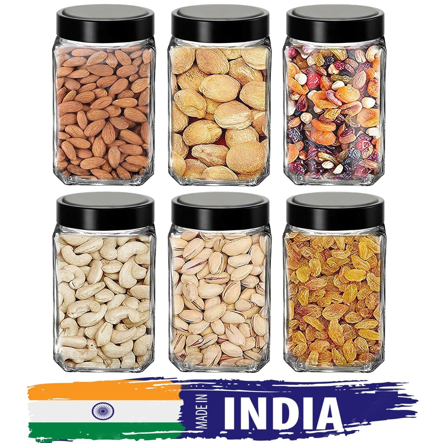 Square Glass Container 1000ml Transparent Glass Jars & Containers for Kitchen Pantry, Masala, Pickles, Cookies, Dry Fruits, Coff