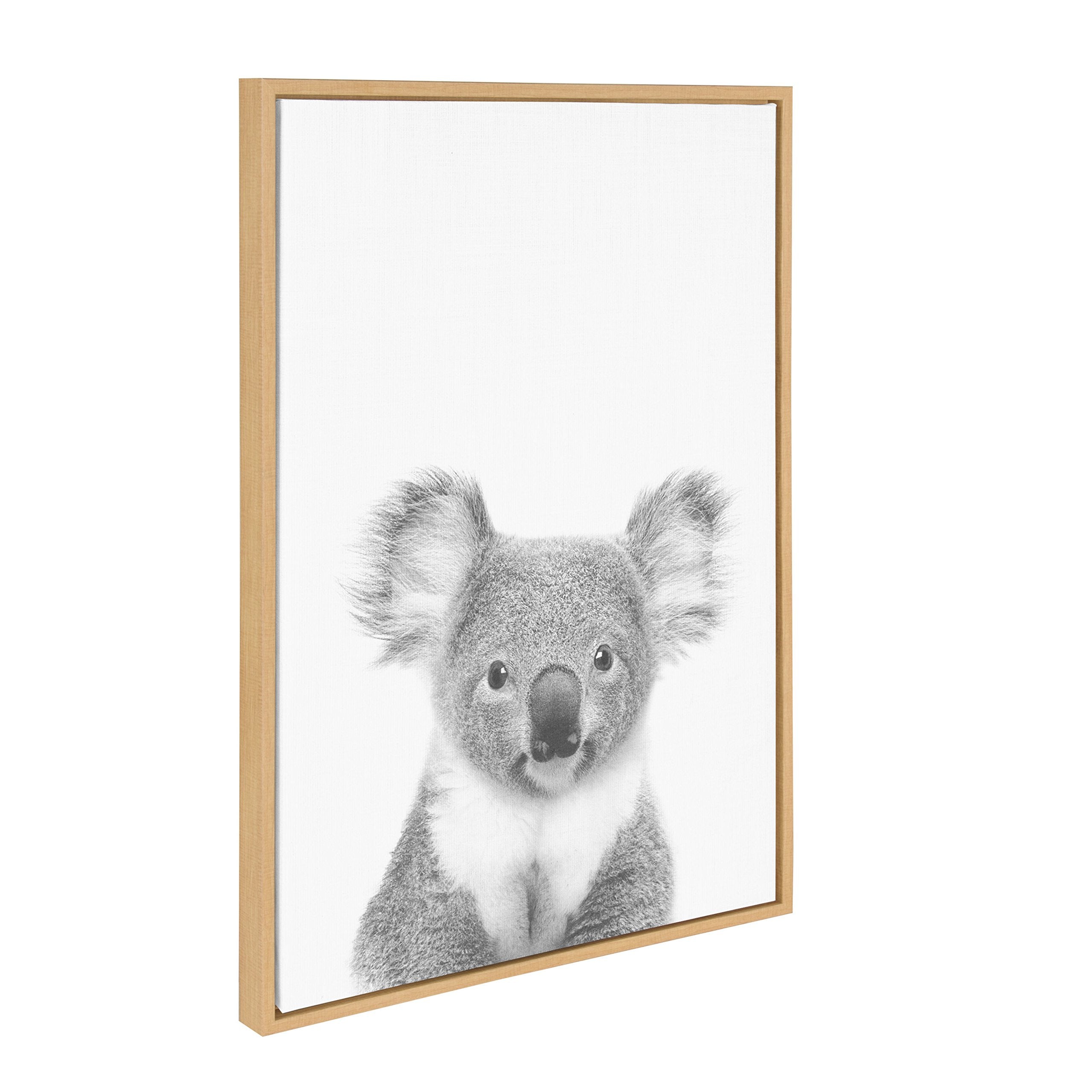 Kate And Laurel Sylvie Koala Black And White Animal Portrait Framed Canvas Wall Art, 23X33 Natural