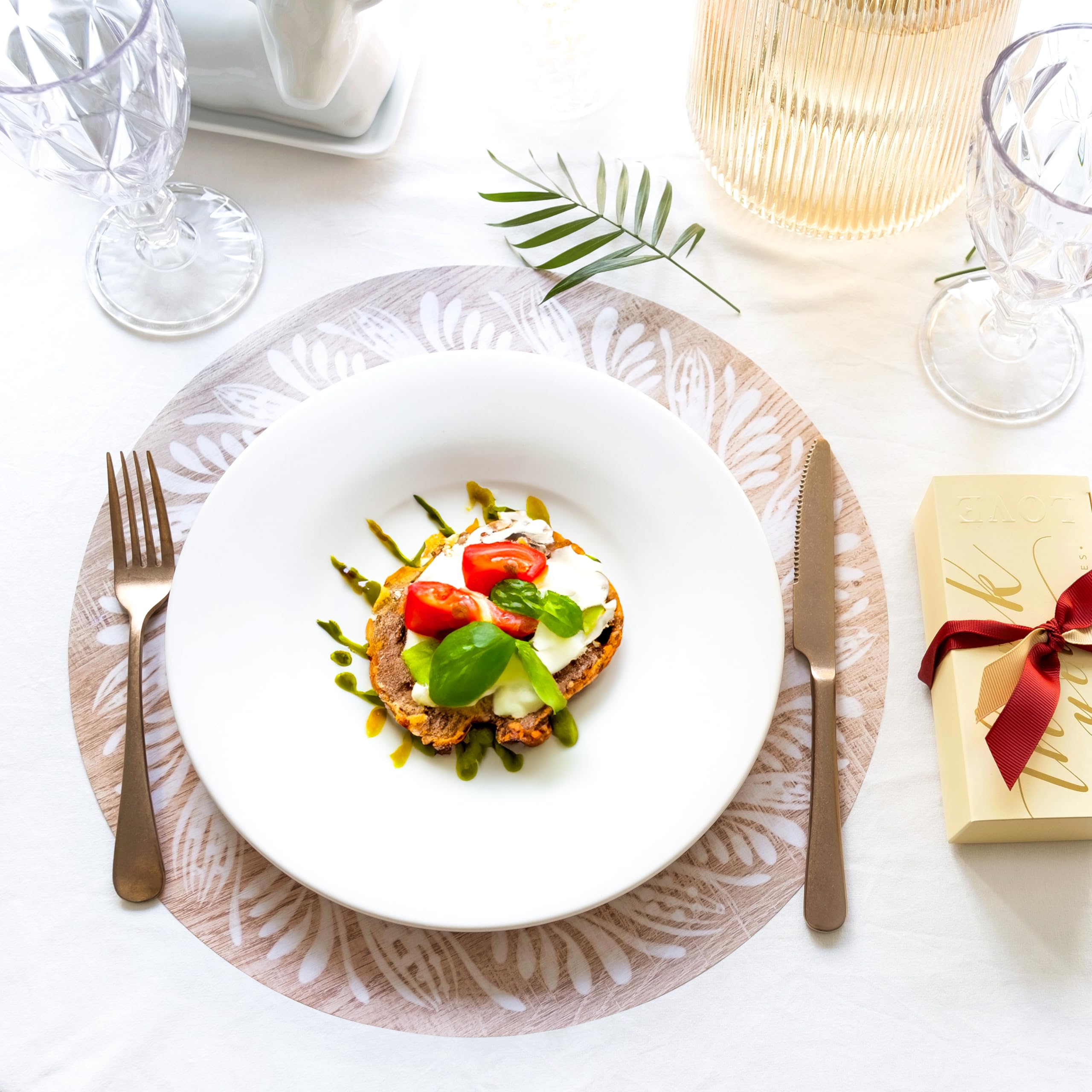 Floral Wood Round Paper Placemats Disposable, Disposable Placemats For Dining Table, Paper Chargers, Wood Placemats, 14'', 100Pc