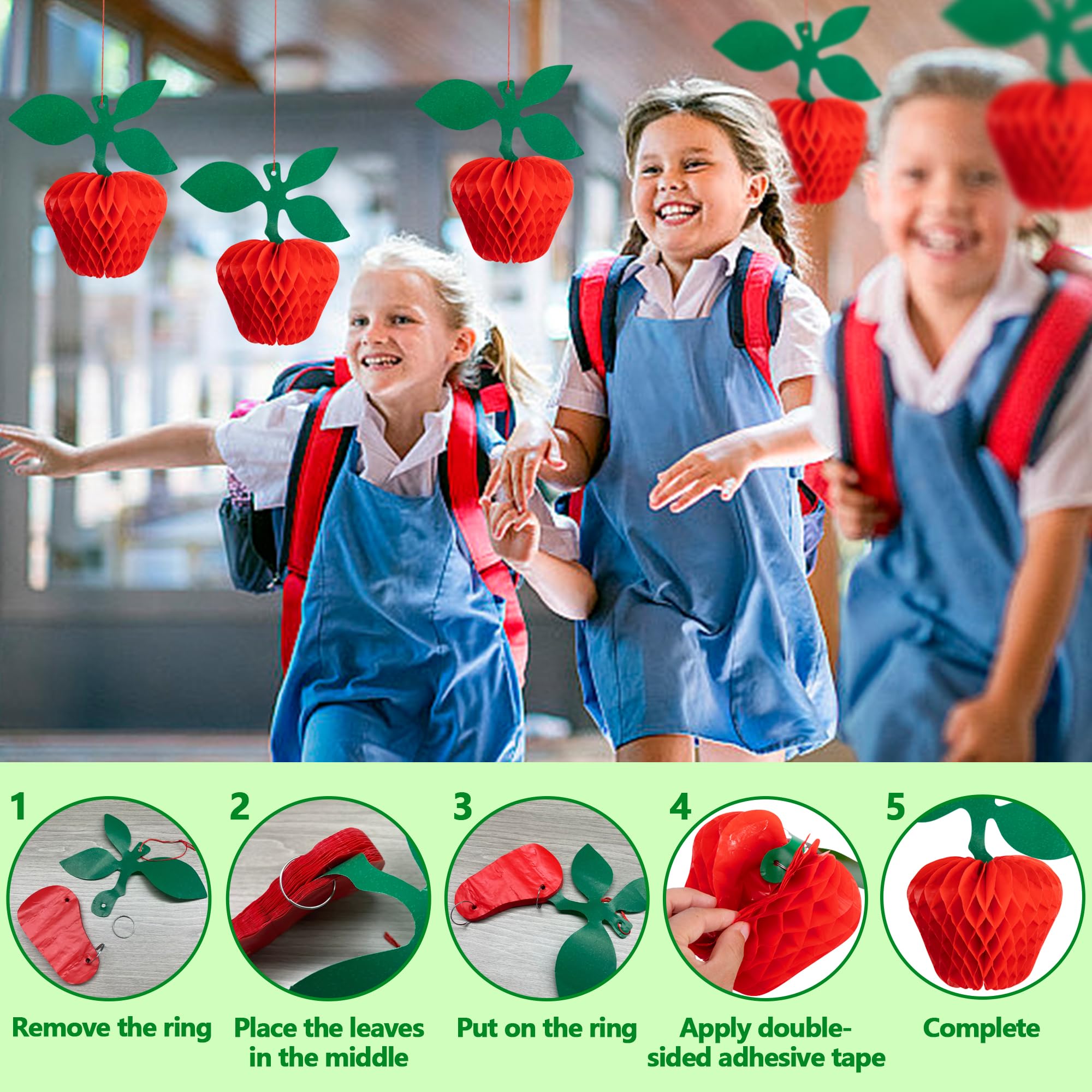 20Pcs Red Apple Tissue Honeycomb, Apple Shaped Honeycomb Tissue, Red Plastic Paper Apple Decorations For Back To School First Da