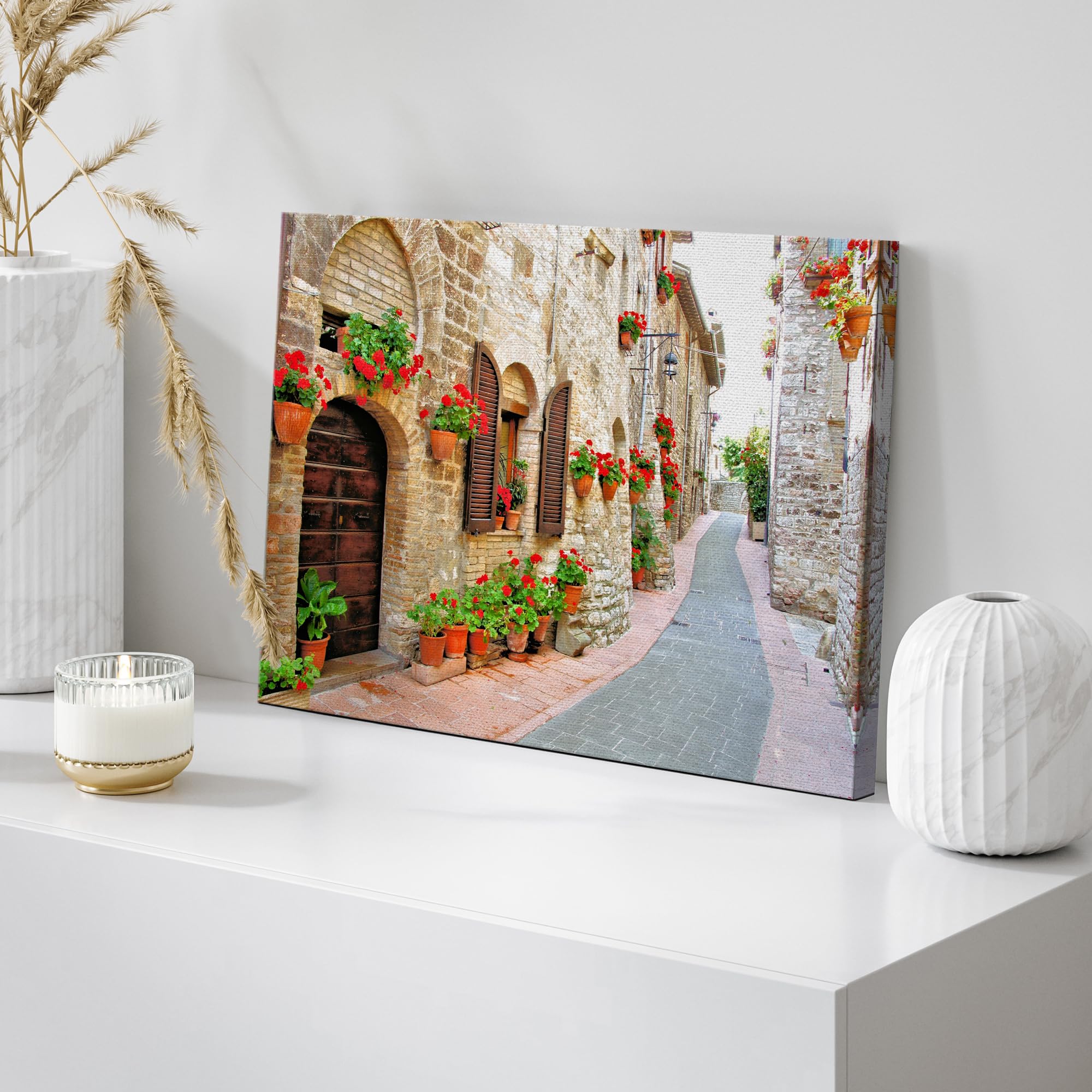 Wall26 Canvas Print Wall Art Stroll Through Italian Village Street Floral Cities Photography Realism Rustic Scenic Colorful Mult