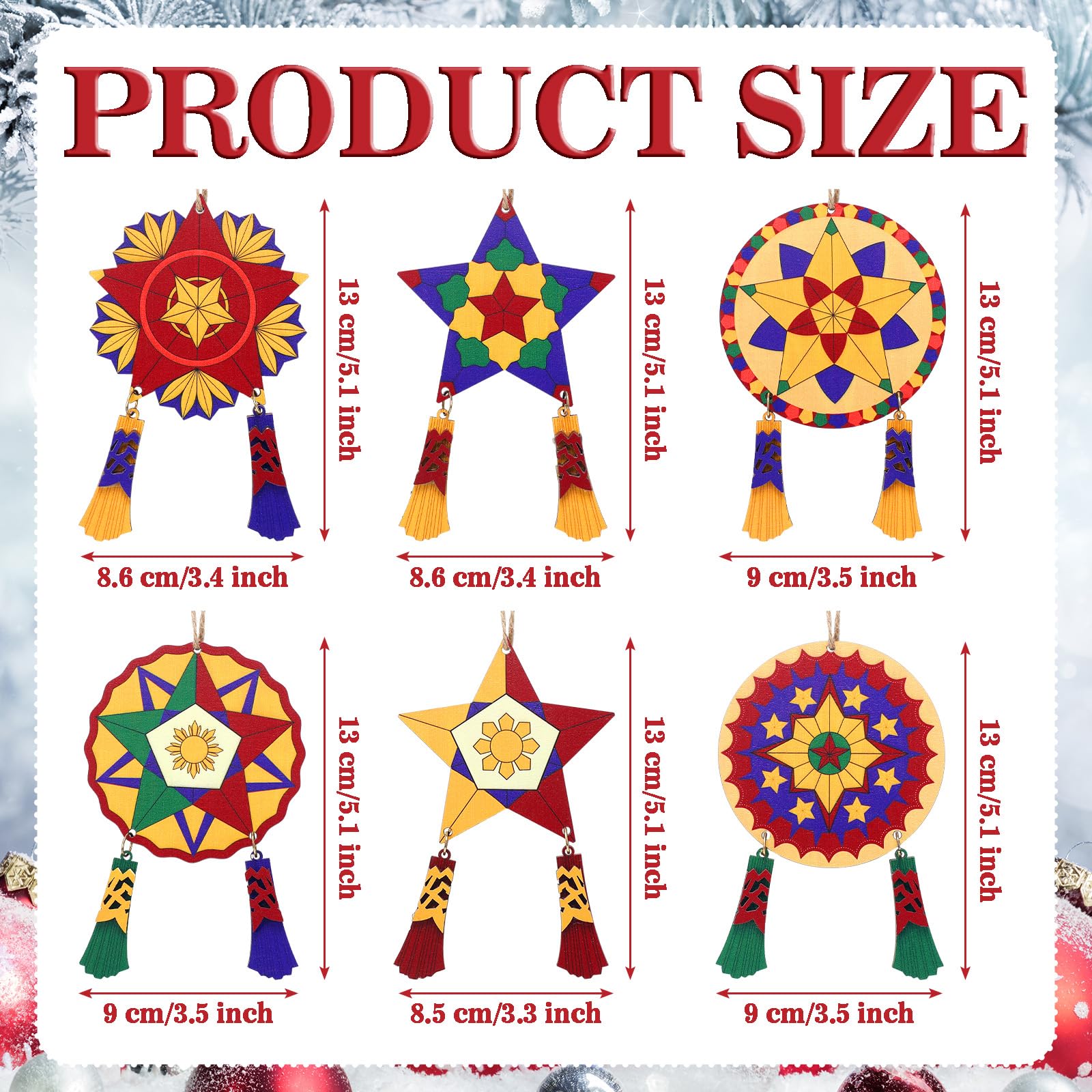 Daifunli 24 Pcs Philippine Christmas Tree Parol Ornaments Wooden Parol Lantern Filipino Christmas Decorations Philippine Gift Tr