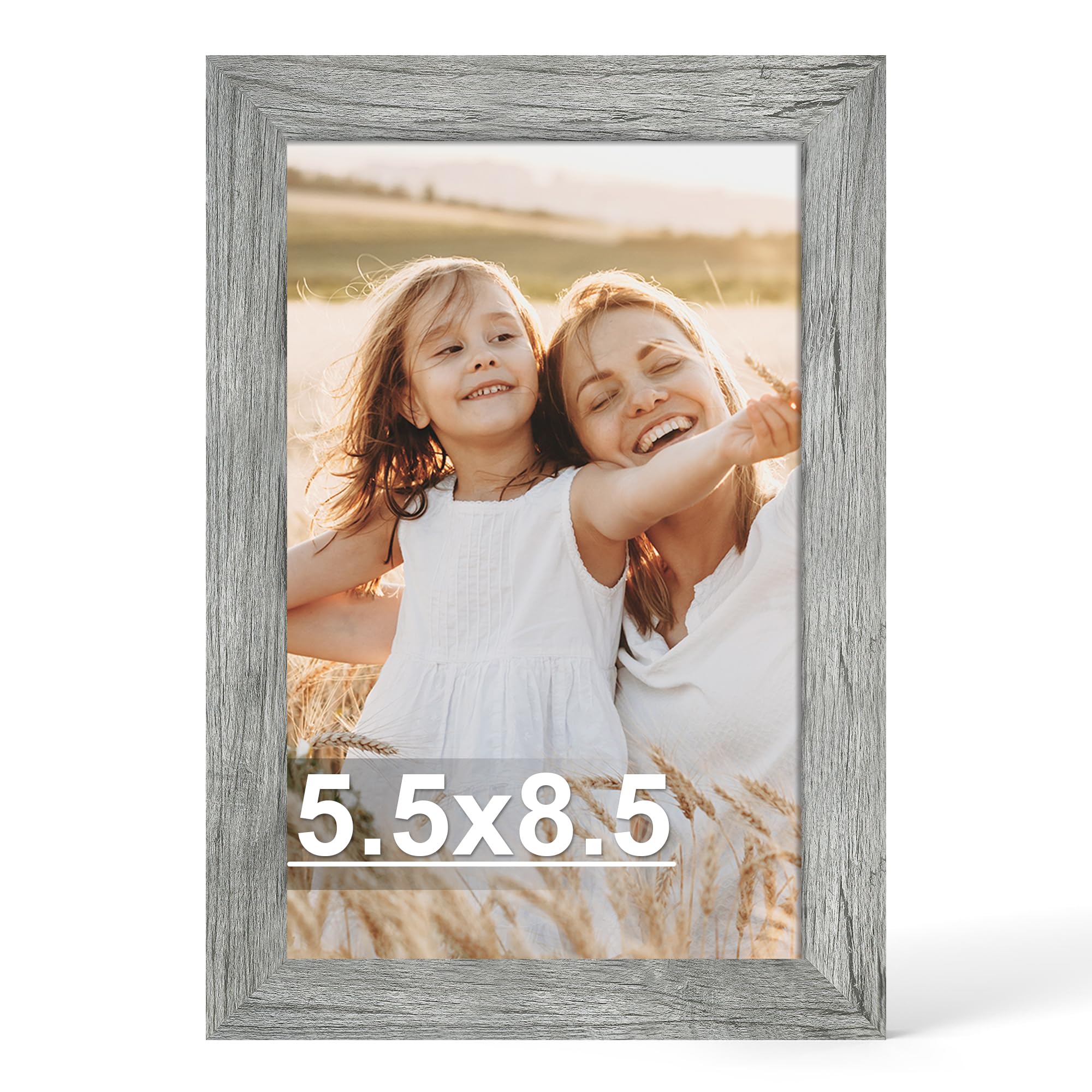 Hongkee 5.5 x 8.5 Diploma Frame, Made of Real Glass and Wooden Frame, Horizontal and Vertical Display for Wall or Tabletop (Grey