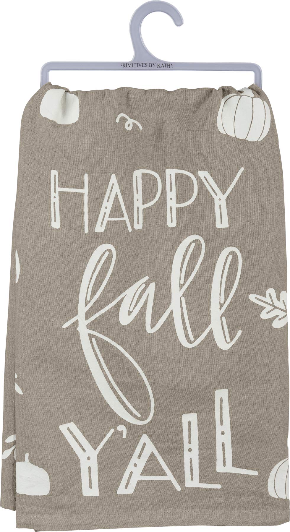 Primitives By Kathy Gray And White Hand-Lettered Dish Towel, 28 X 28-Inch, Happy Fall Y'All