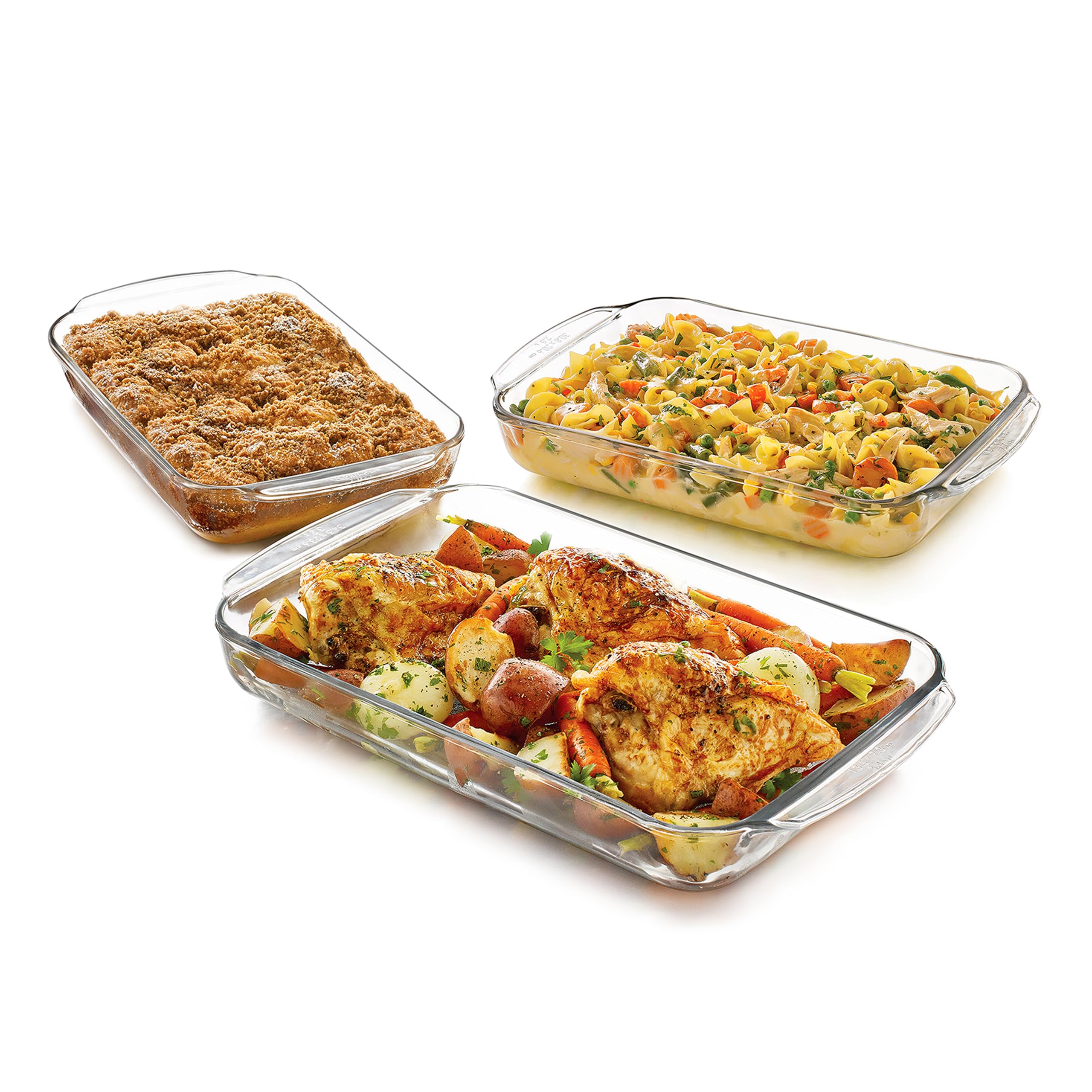 Libbey Bakers Basics 3 Piece Glass Baking Dish Set, Stackable, Clear Versatile Casserole Dish Set, Baking Glassware Set for Food