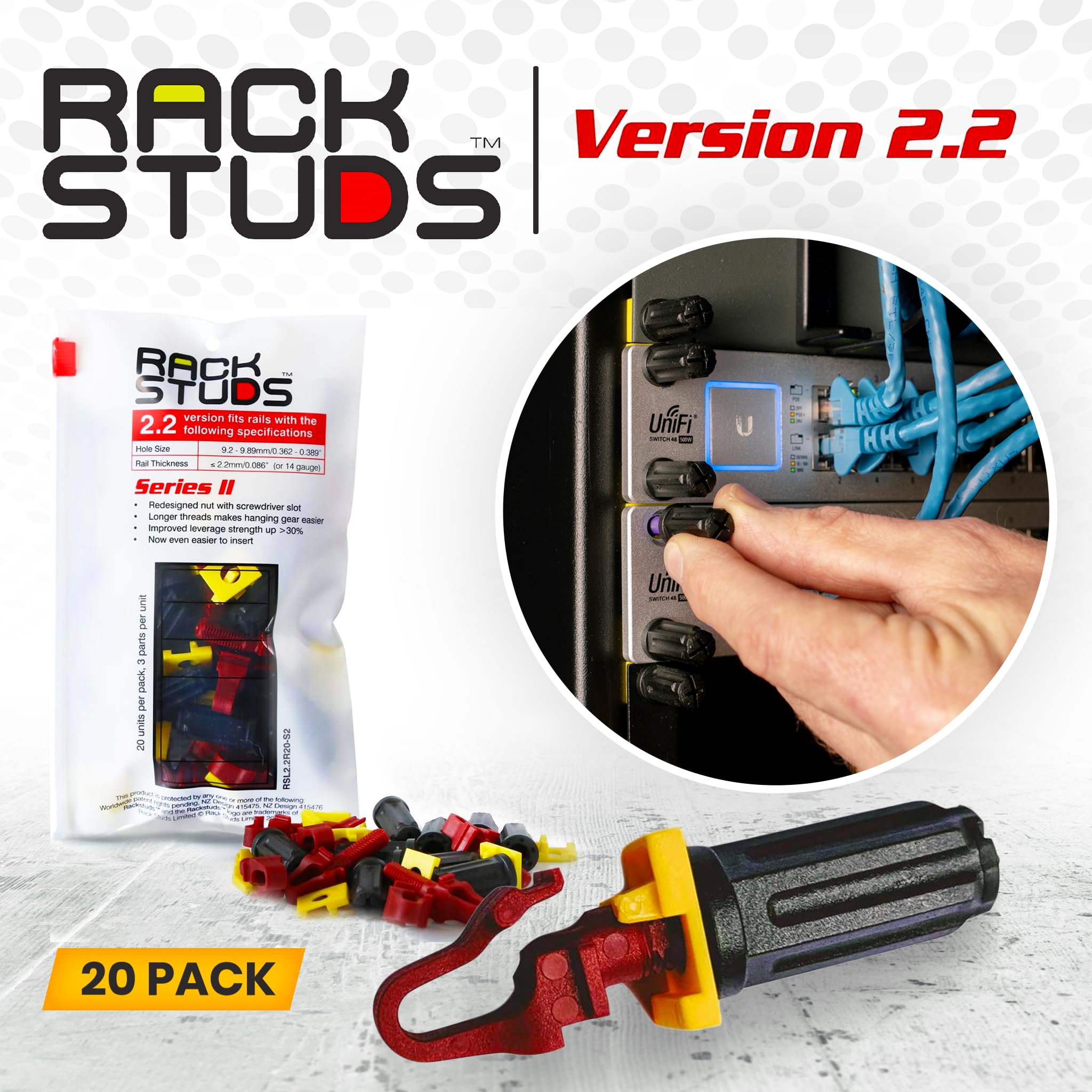 Rackstuds R20 Rack Mount Solution Series Ii - No More Cage Nuts The Easiest And Safest Server Rack Solution In 19 Racks With Squ
