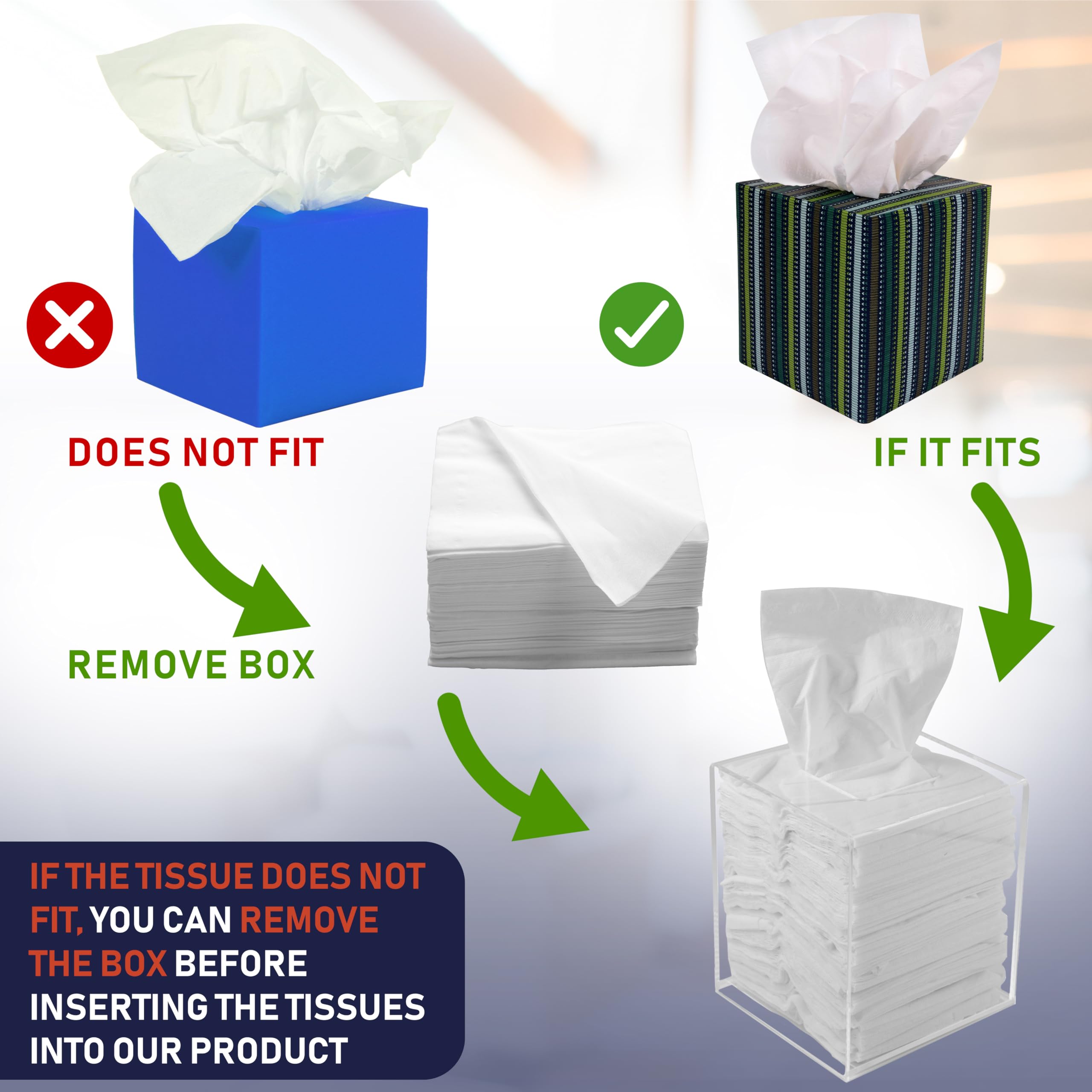 Acrylic Tissue Box Holder, Square Clear Tissue Box Dispenser For Facial Tissue, Napkins, Dryer Sheets. Perfect For Bathroom, Des