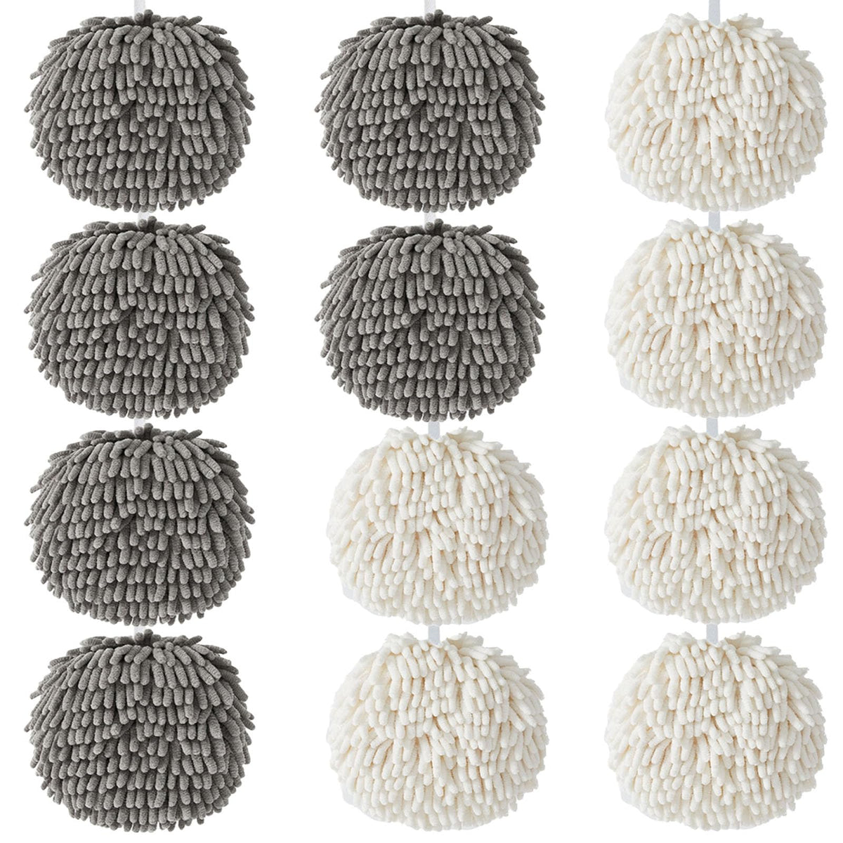 Xhmaxe 12-Pack Fuzzy Ball Hand Towel 7.1 Inch Soft Absorbent Microfiber Super Fluffy Chenille Ball Towels For Bathroom, Quick Dr