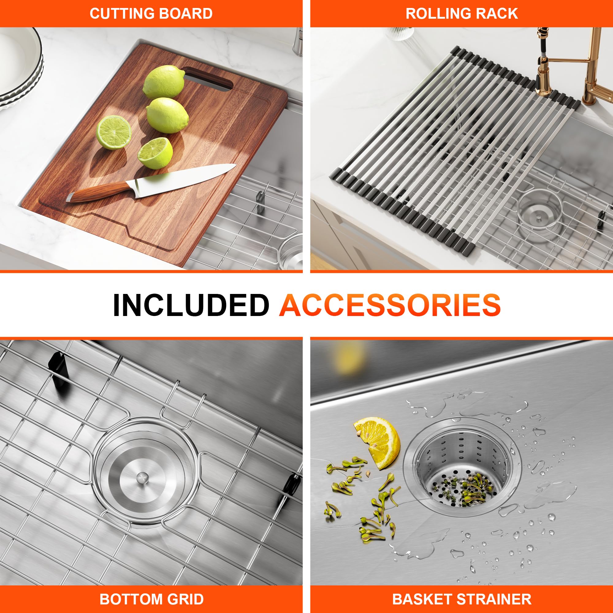 Blenzia 32 Inch Double Bowl Kitchen Sink Stainless Steel 16 Gauge Undermount Kitchen Sink 50/50 Equal Deep Sinks Strainer Is Inc