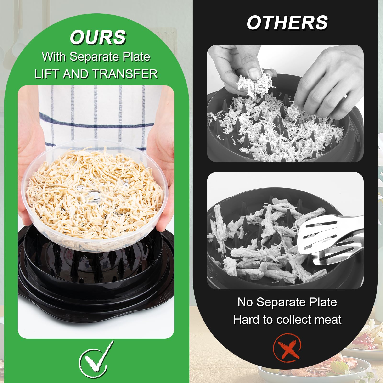 Upgrade Chicken Shredder, Chicken Breast Shredding Tool Twist Large, Meat Twister With Separate Plate, Non-Slip Bottom, Ergonomi