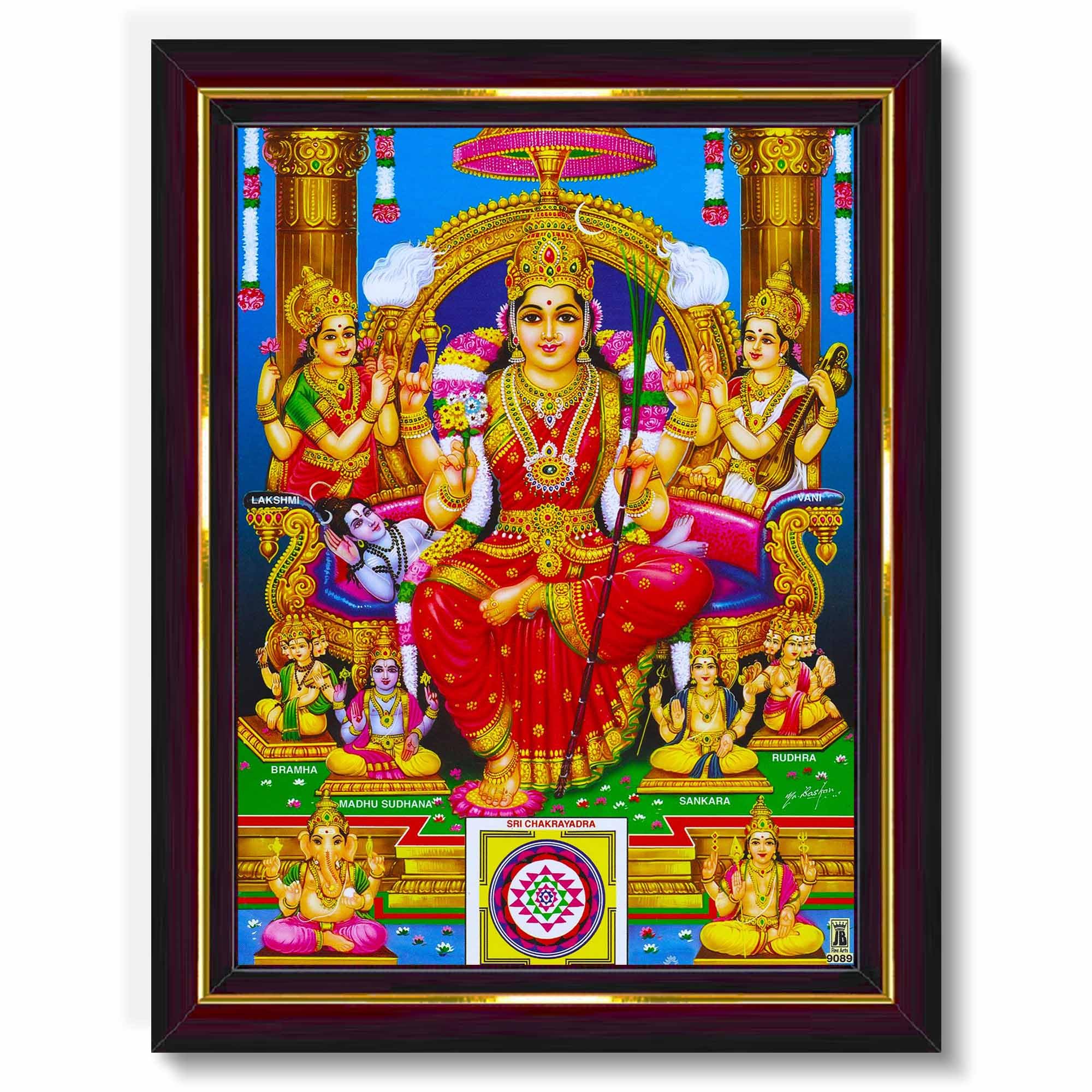Pavan Photo Laminations Lalitha Devi For Pooja Tripura Sundari Mata Wall Painting Framed Home Decor (Wood,Matte,Brown,Small Size