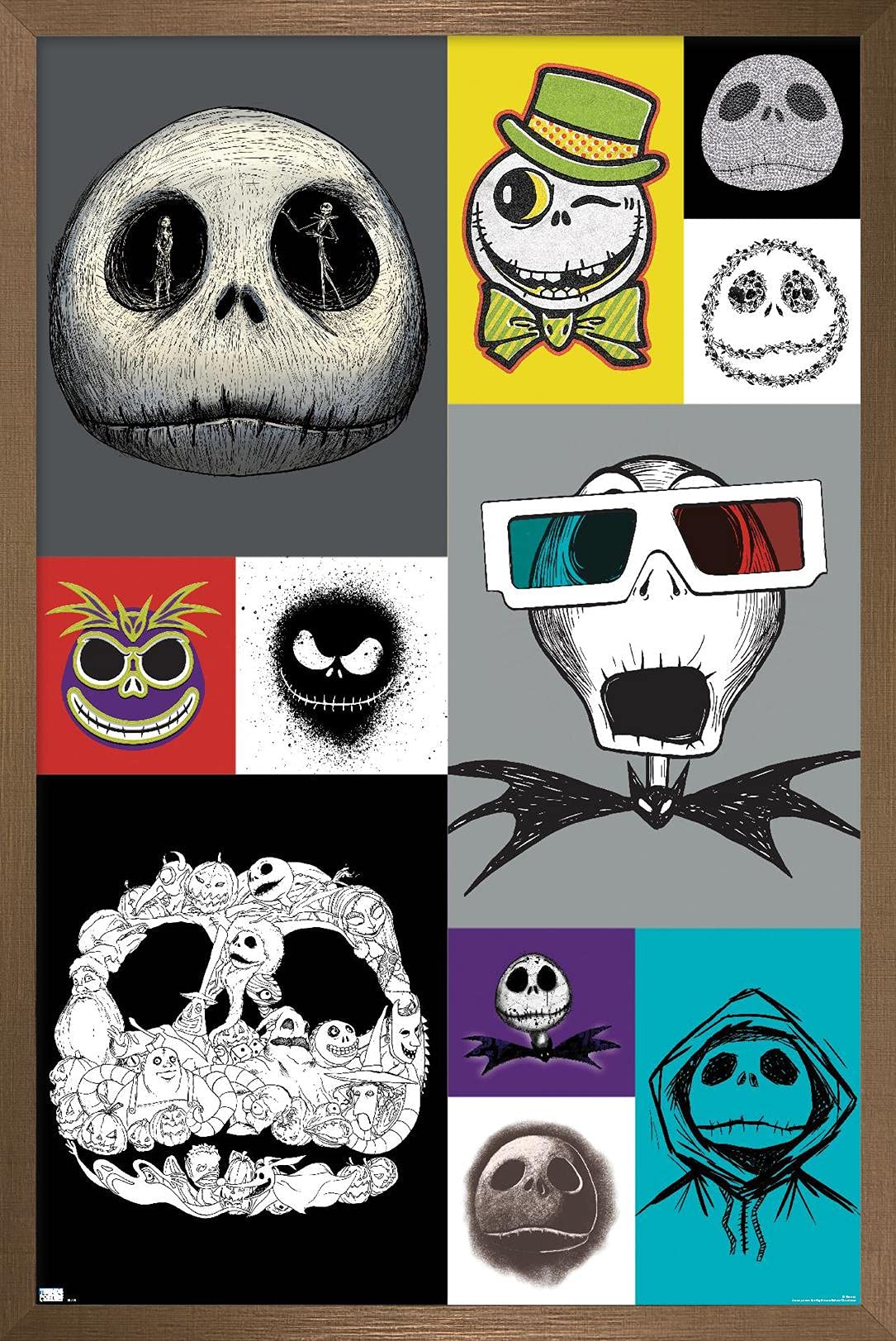 Trends International Disney Tim Burton'S The Nightmare Before Christmas - Jack Grid Wall Poster, 22.37'' X 34.00'', Bronze Frame