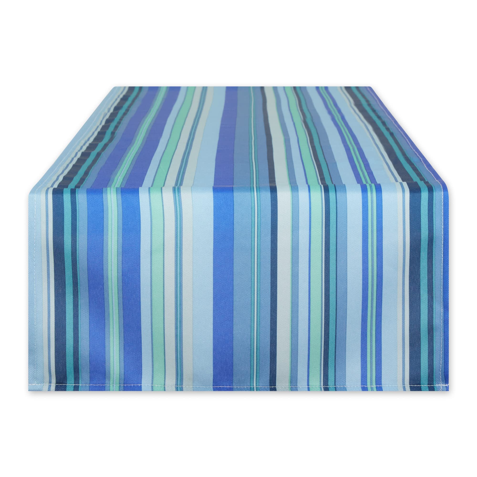 BLUE OCEAN STRIPE PRINT OUTDOOR TABLE RUNNER 14x72