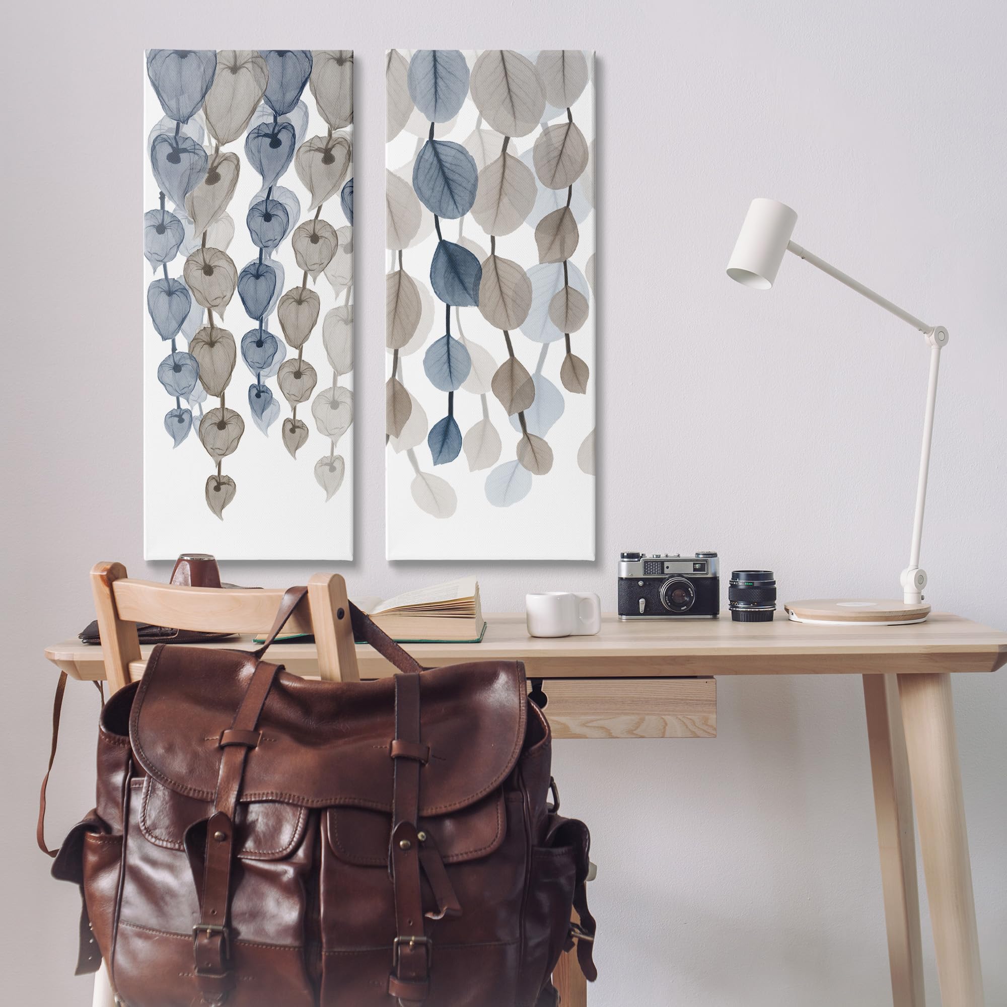 Stupell Industries Neutral Opaque Blue Brown Cascading Leaves, Design By Albert Koetsier Canvas Wall Art, 2Pc, Each 13 X 30, 2 C