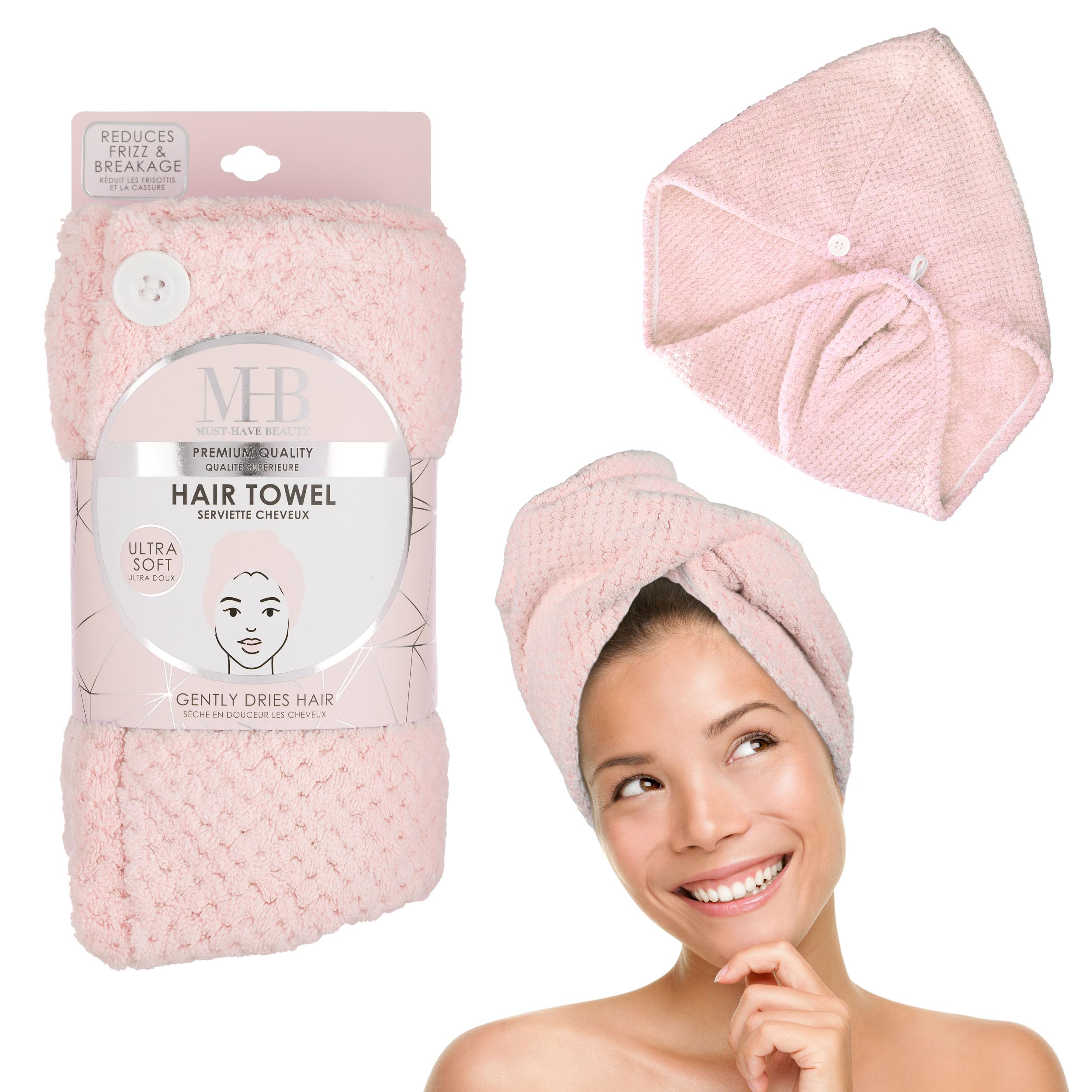 Expressions Microfiber Hair Towel in Pink - 1pc Super Soft Ultra Absorbent Hair Towel, Luxury Hair Care Towel, Gentle Hair Dryin