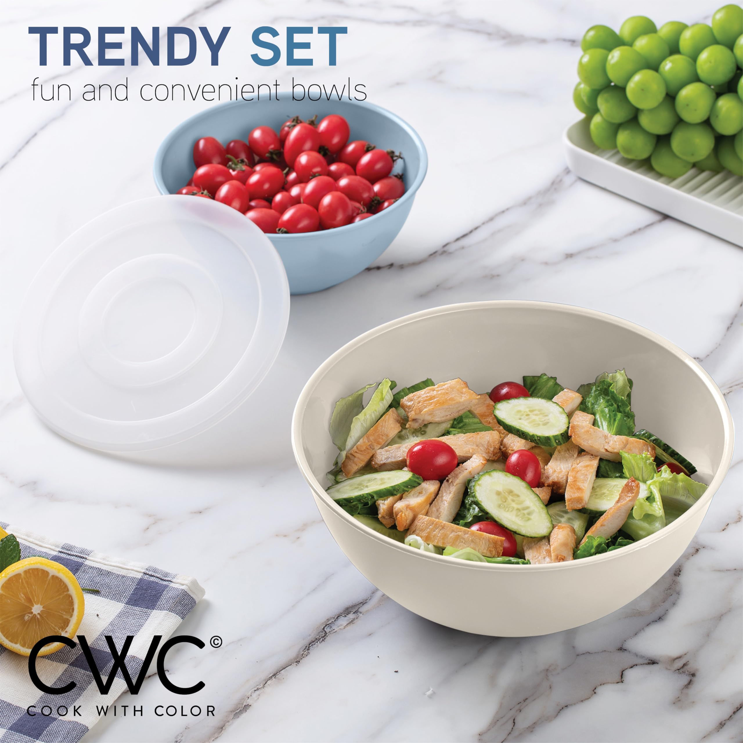 COOK WITH COLOR Plastic Mixing Bowls with Lids - 12 Piece Nesting Bowls Set includes 6 Prep Bowls and 6 Lids, Microwave Safe (Bl