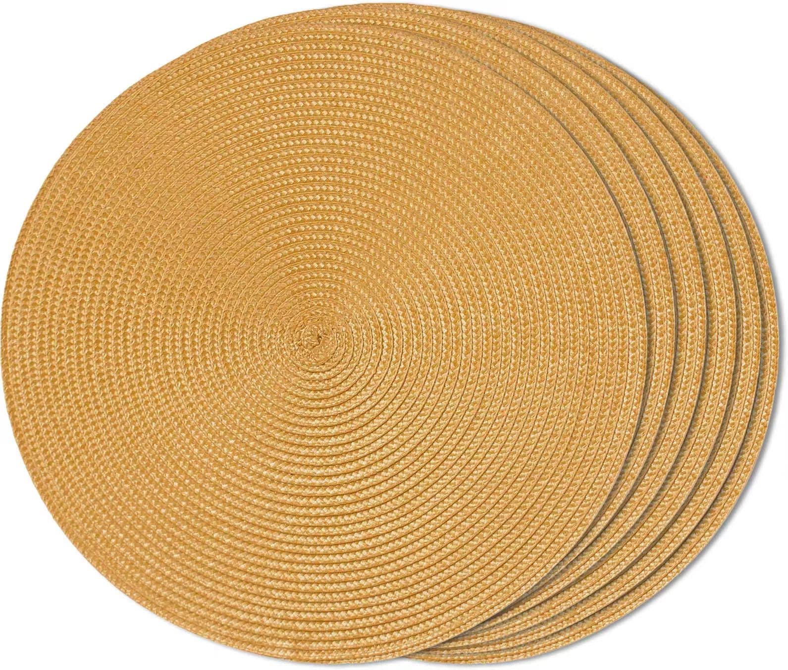 Funwheat Round Braided Placemats Set Of 6 Table Mats For Dining Tables Woven Washable Non-Slip Place Mats 15 Inch(Pumpkin Yellow