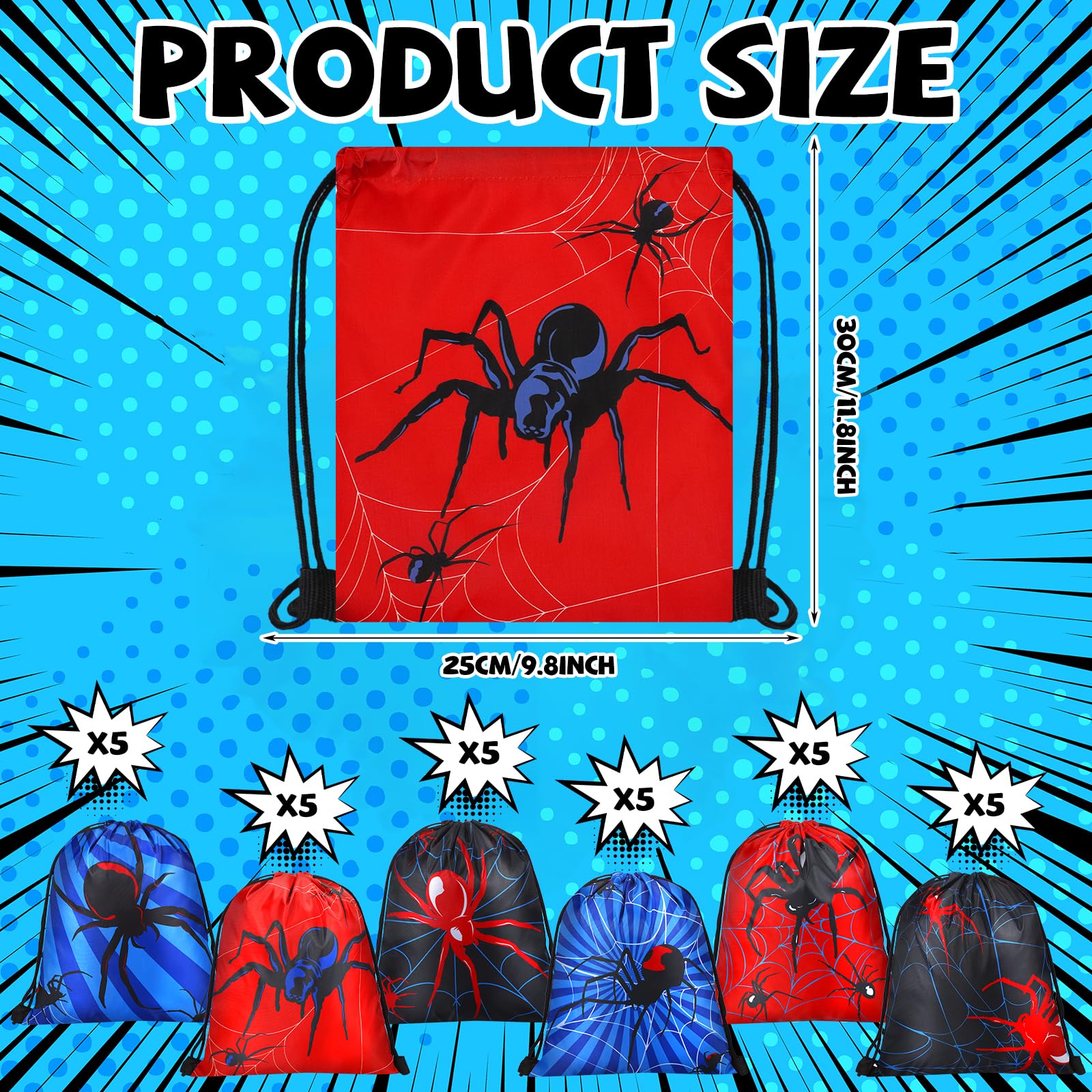Lothee 30 Pcs Spider Party Favor Bags Spider Drawstring Bag Kids Birthday Party Decorations Gift Treat Goodie Candy Backpack(Fas