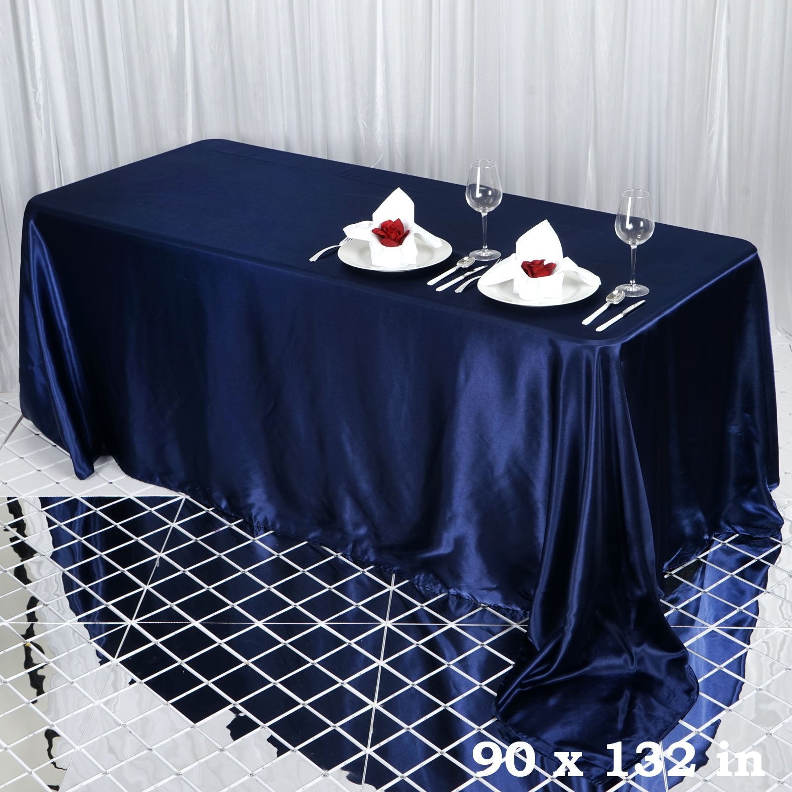 Balsacircle 90X132 Inch Navy Blue Satin Rectangle Tablecloth Table Cover Linens Wedding Table Cloth Party Reception Events Kitch