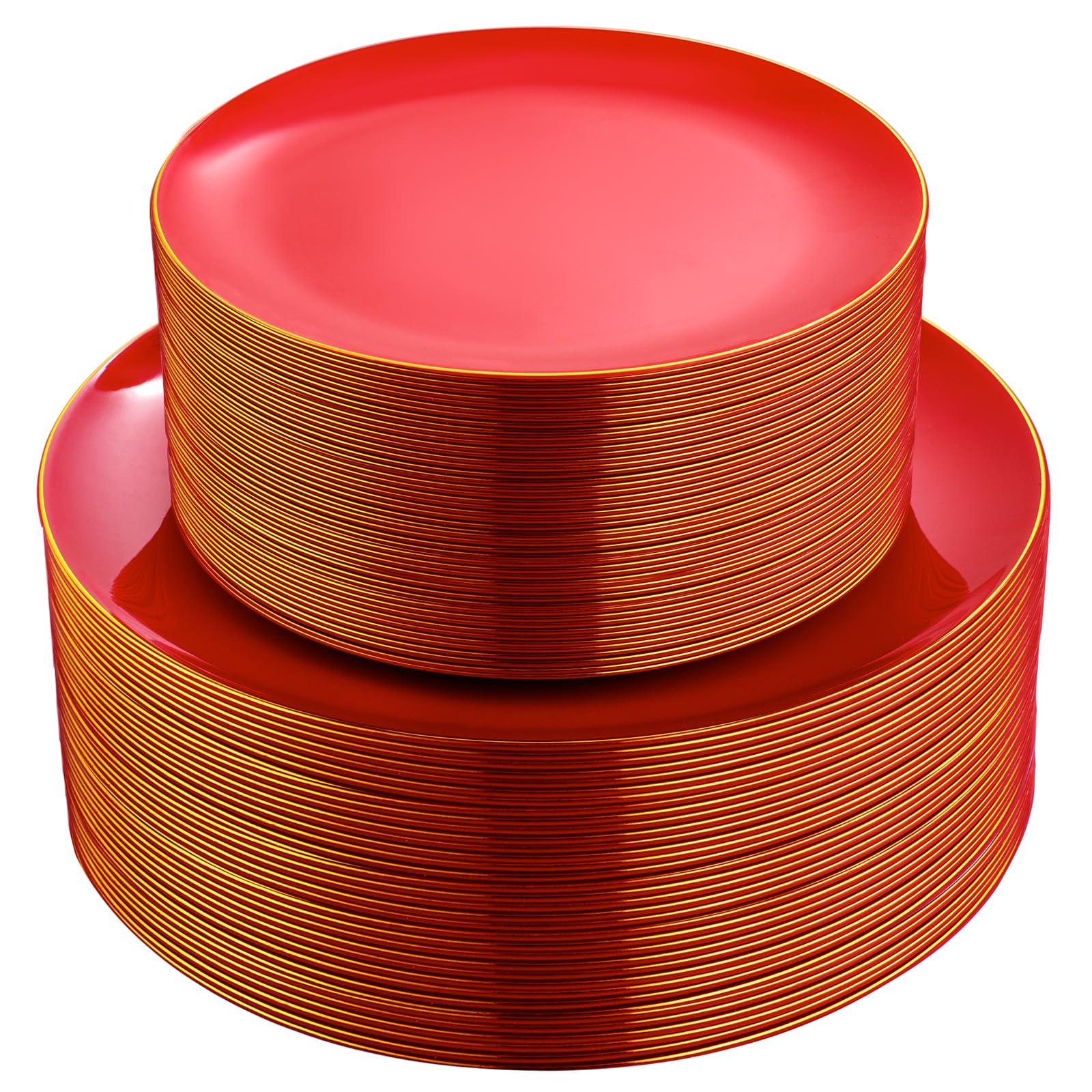 Pulote 100Pcs Red Plastic Plates - Heavy Duty Red Plates Disposable - Red Disposable Plates Include 50Pcs Red Dinner Plates 10.2