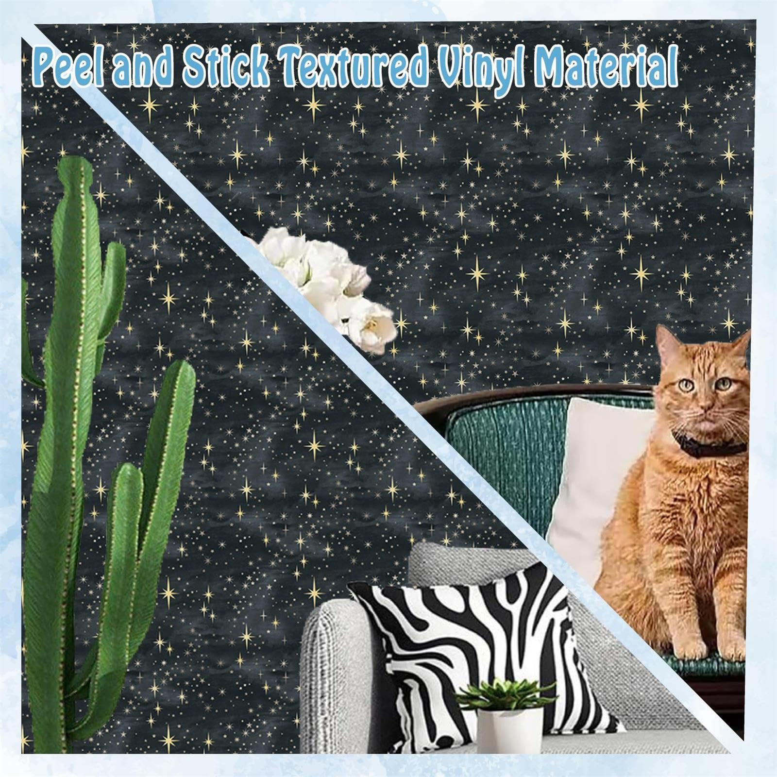 Black Peel And Stick Wallpaper Retro Star Wall Stickers Self Adhesive Wallpaper Yellow Starburst Contact Paper For Ceiling Decor