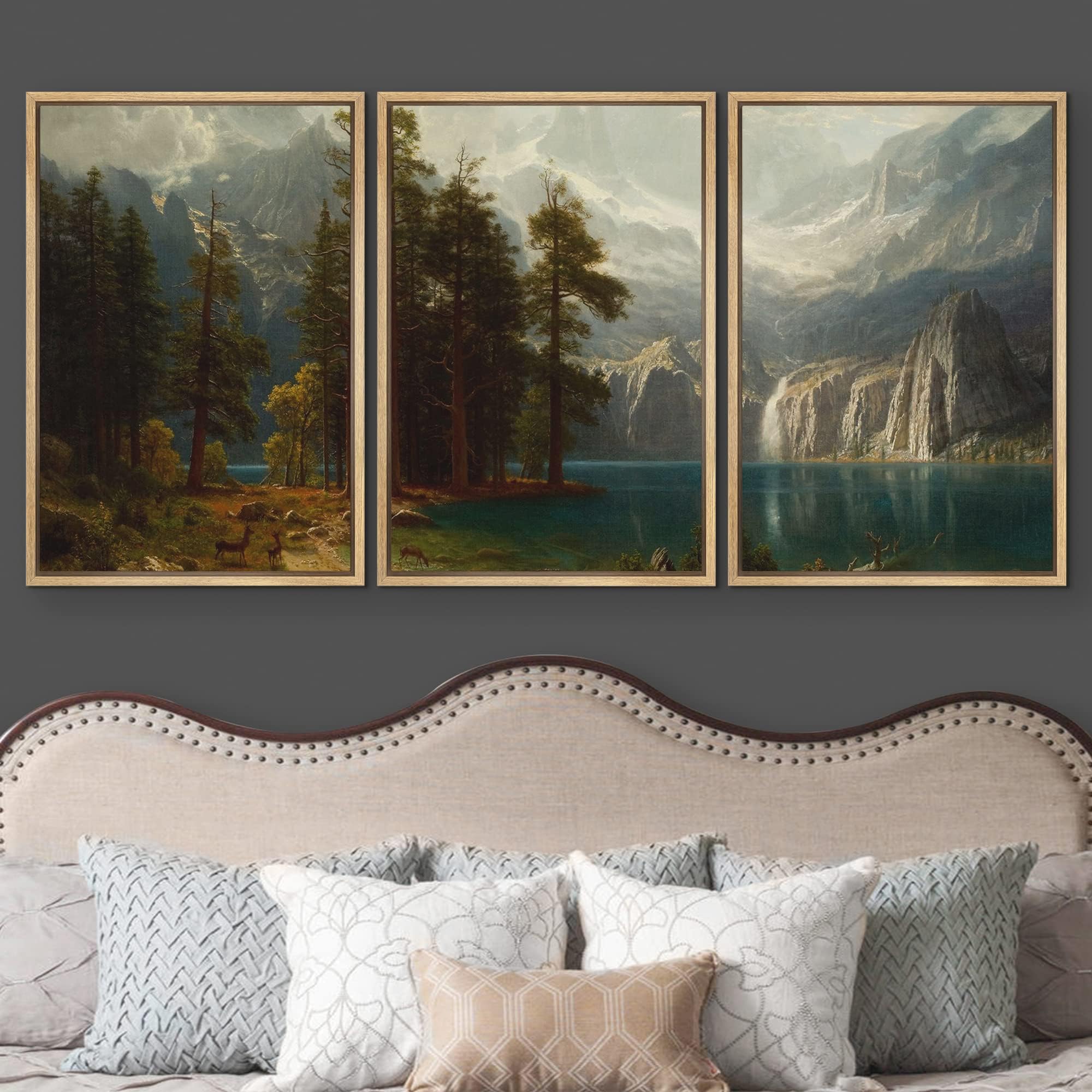 Wall26 - 3 Piece Framed Canvas Wall Art - Sierra Nevada In California By Albert Bierstadt Giclee - Modern Home Art Stretched And