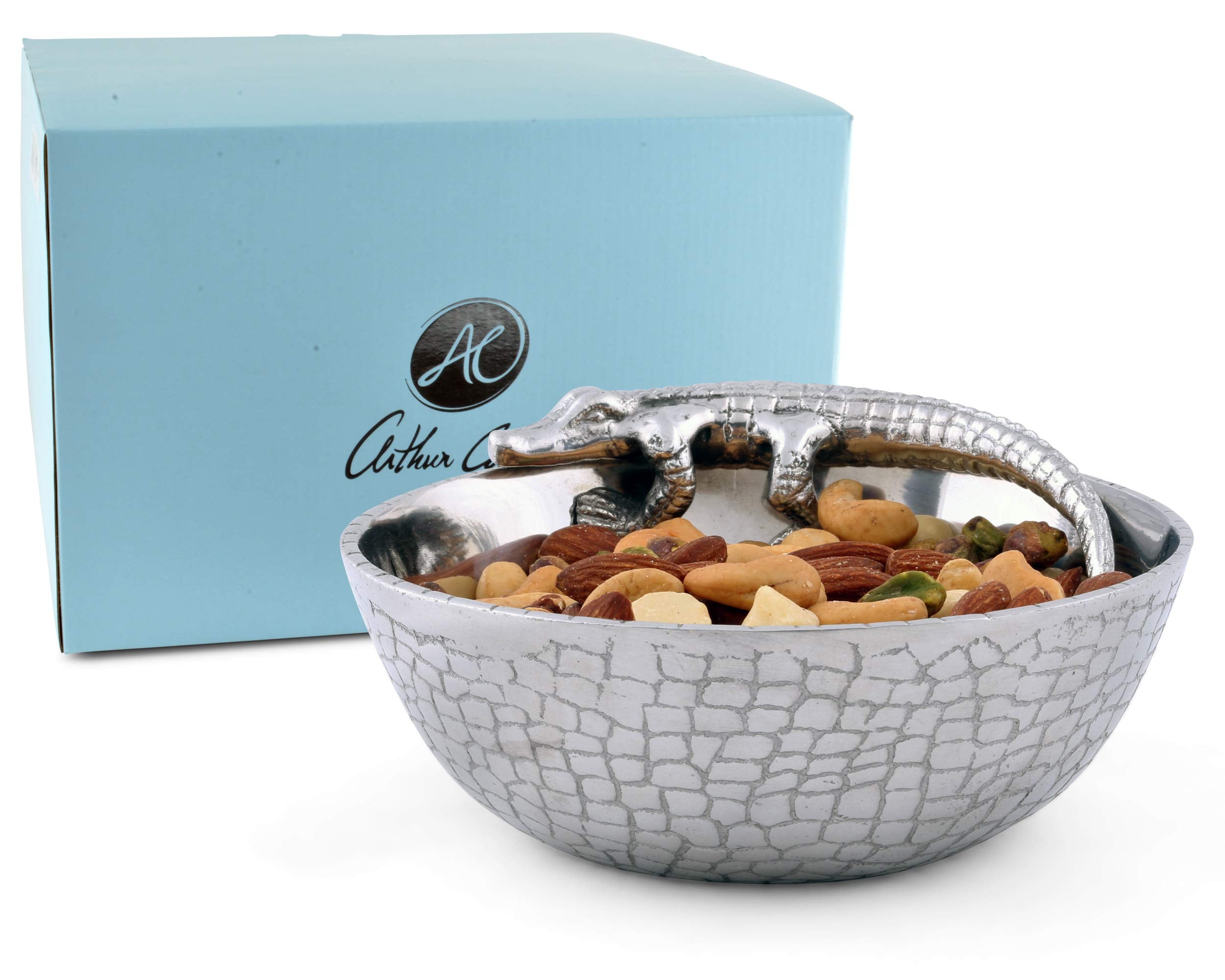 Arthur Court Designs Aluminum Metal Alligator Gator Skin Pattern Nut Snack Side Condiment Bowl 6 Inch Diameter
