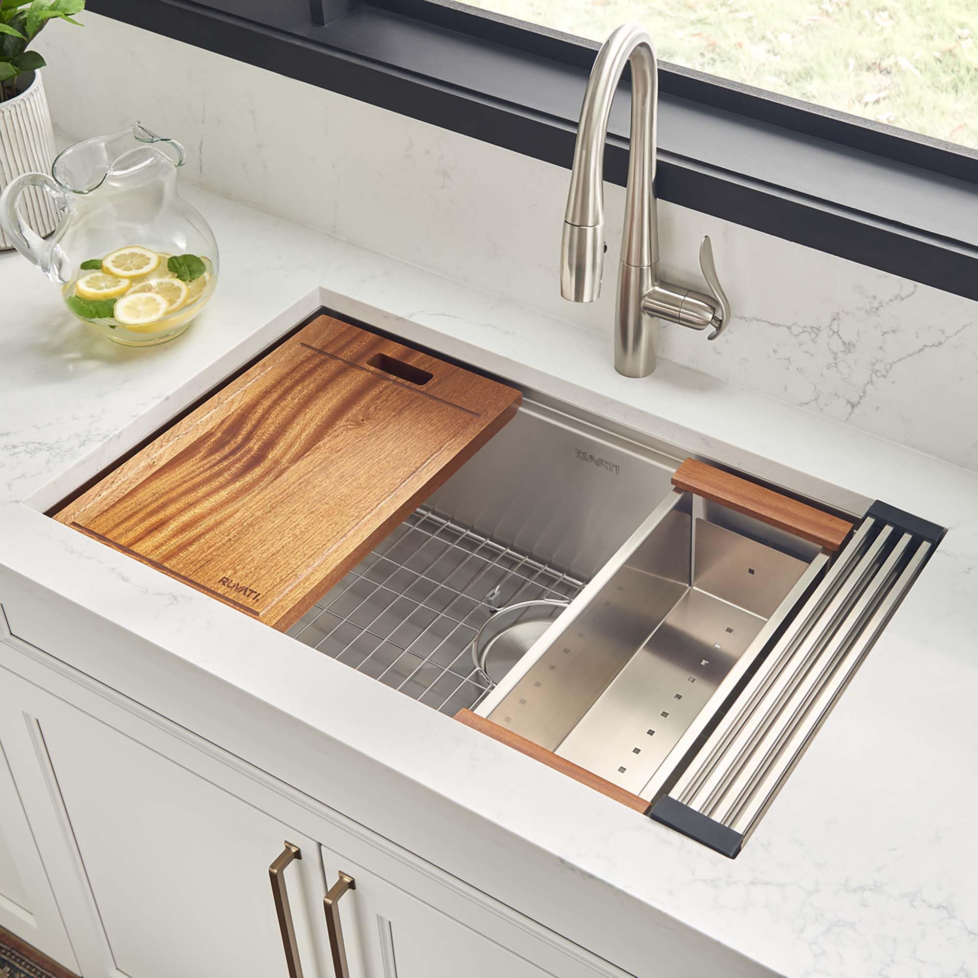 Ruvati 30-Inch Workstation Ledge Undermount 16 Gauge Stainless Steel Kitchen Sink Single Bowl - Rvh8310