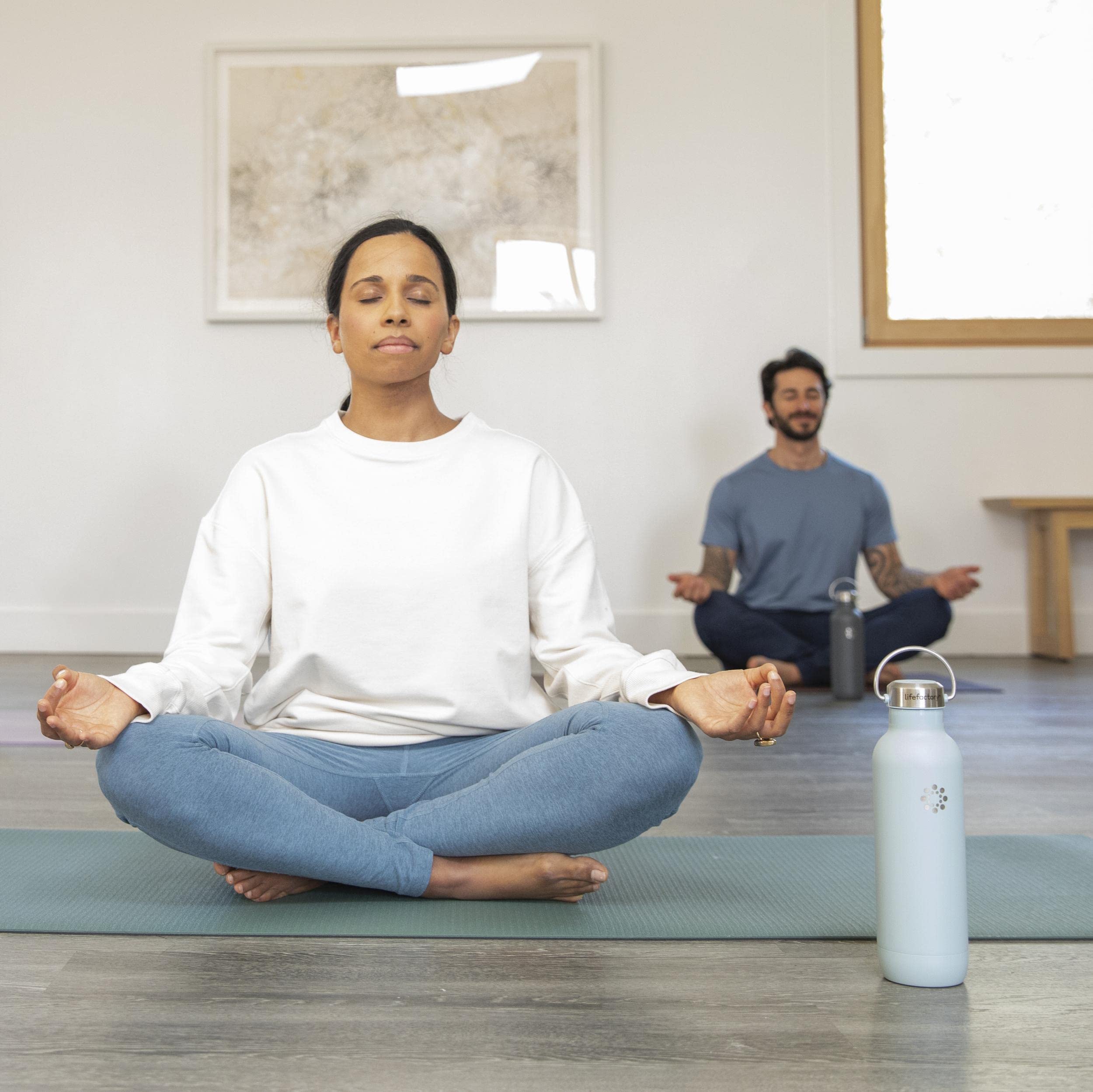 LIfeFactory Stainless Steel Vacuum-Insulated Sport Bottle  20 Ounce  Dark Denim