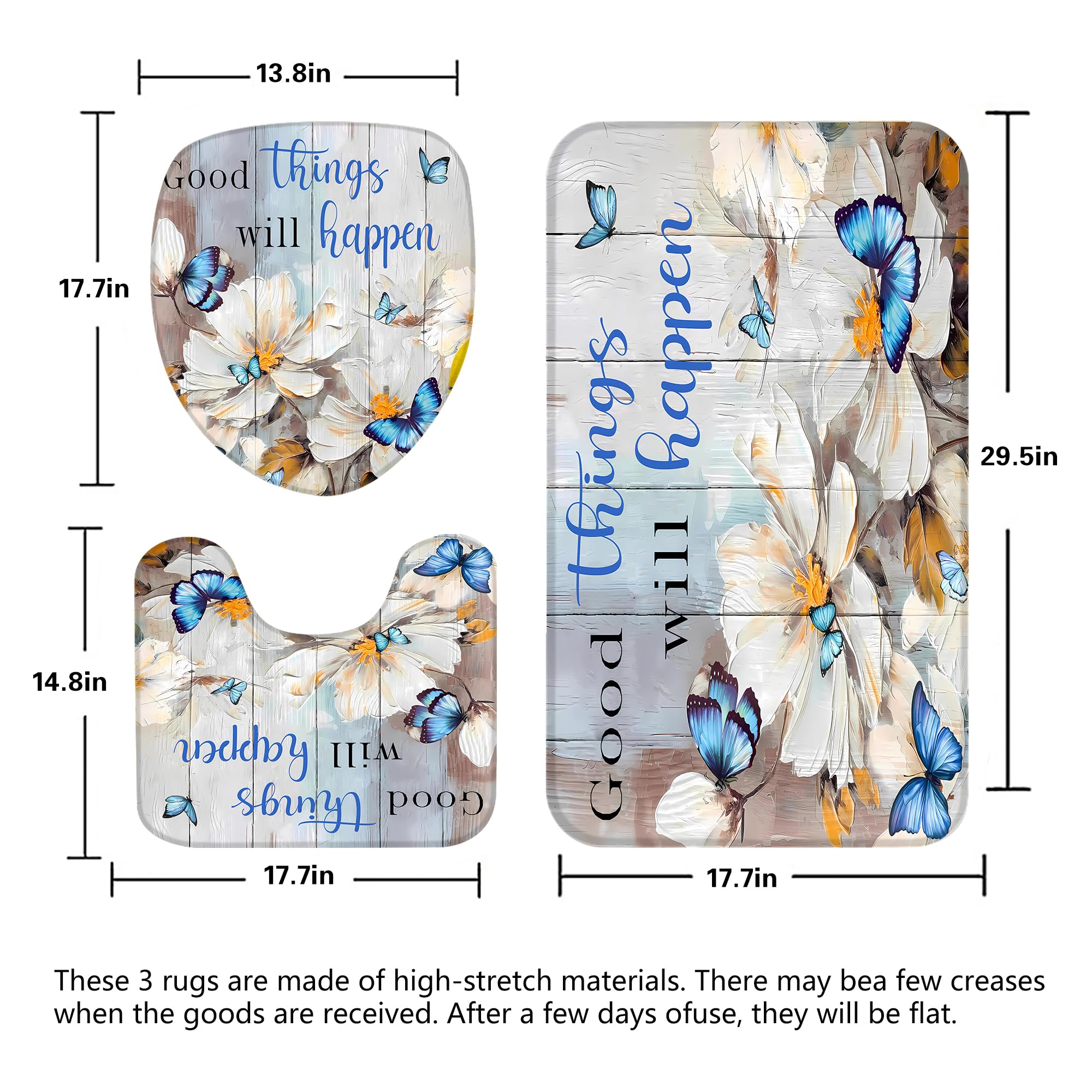 Pretyw 4 Pcs Romantic Blue Butterfly Shower Curtain Set White Flowers Bathroom Sets Modern Home Bathroom Decor With Rugs And Toi