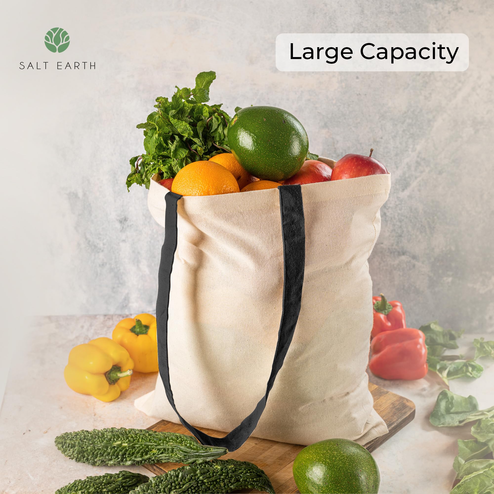 Salt Earth Pack Of 5 100% Cotton Reusable Bulk Grocery Tote Bag, Reusable Shopping Bags, Suitable For Diy,Beach Tote Bag,Promoti