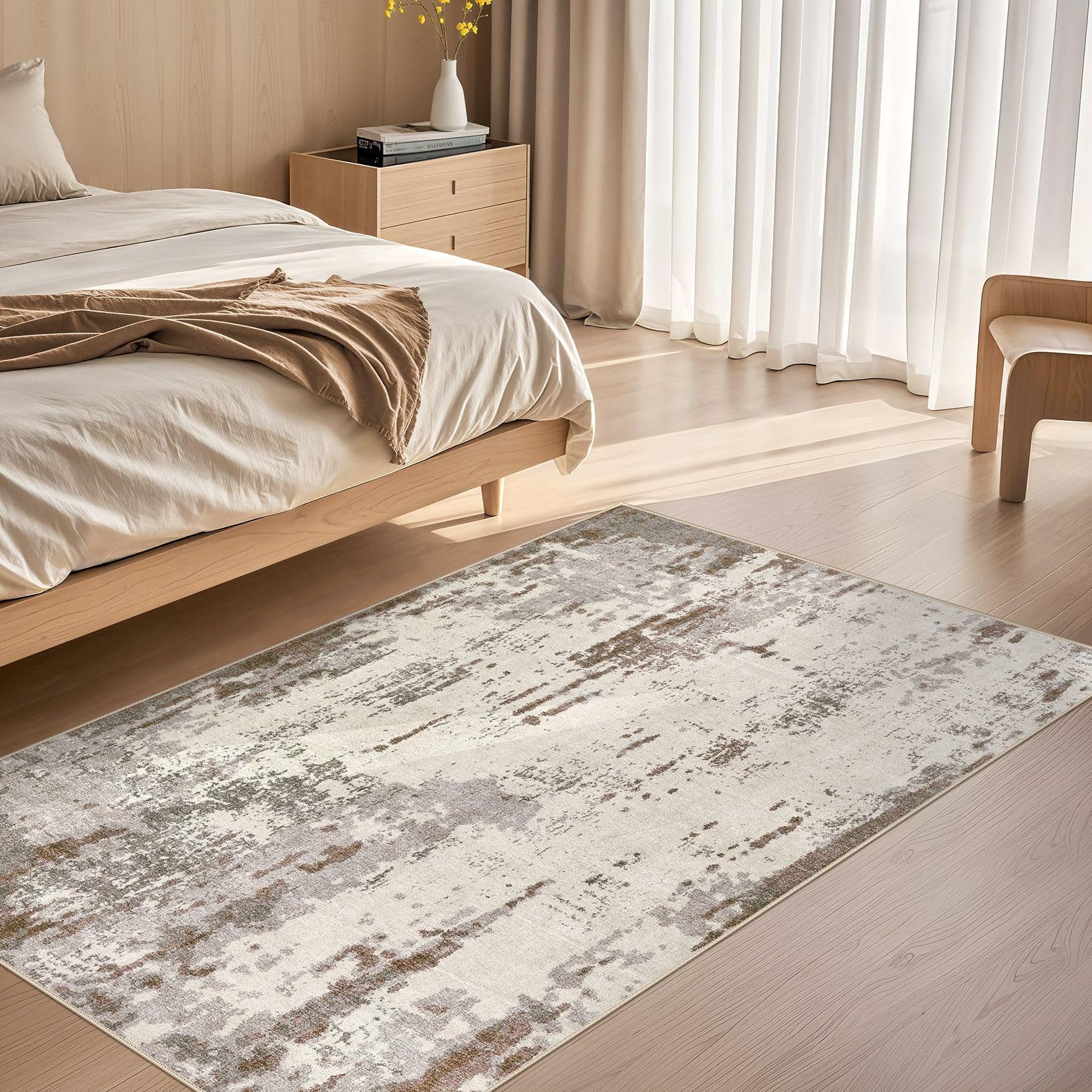 UERMEI 3x5 Area Rug Living Room Rugs - Washable Neutral Modern Abstract Soft Thin Rug Indoor Floor No Slip Rug Carpet for Bedroo