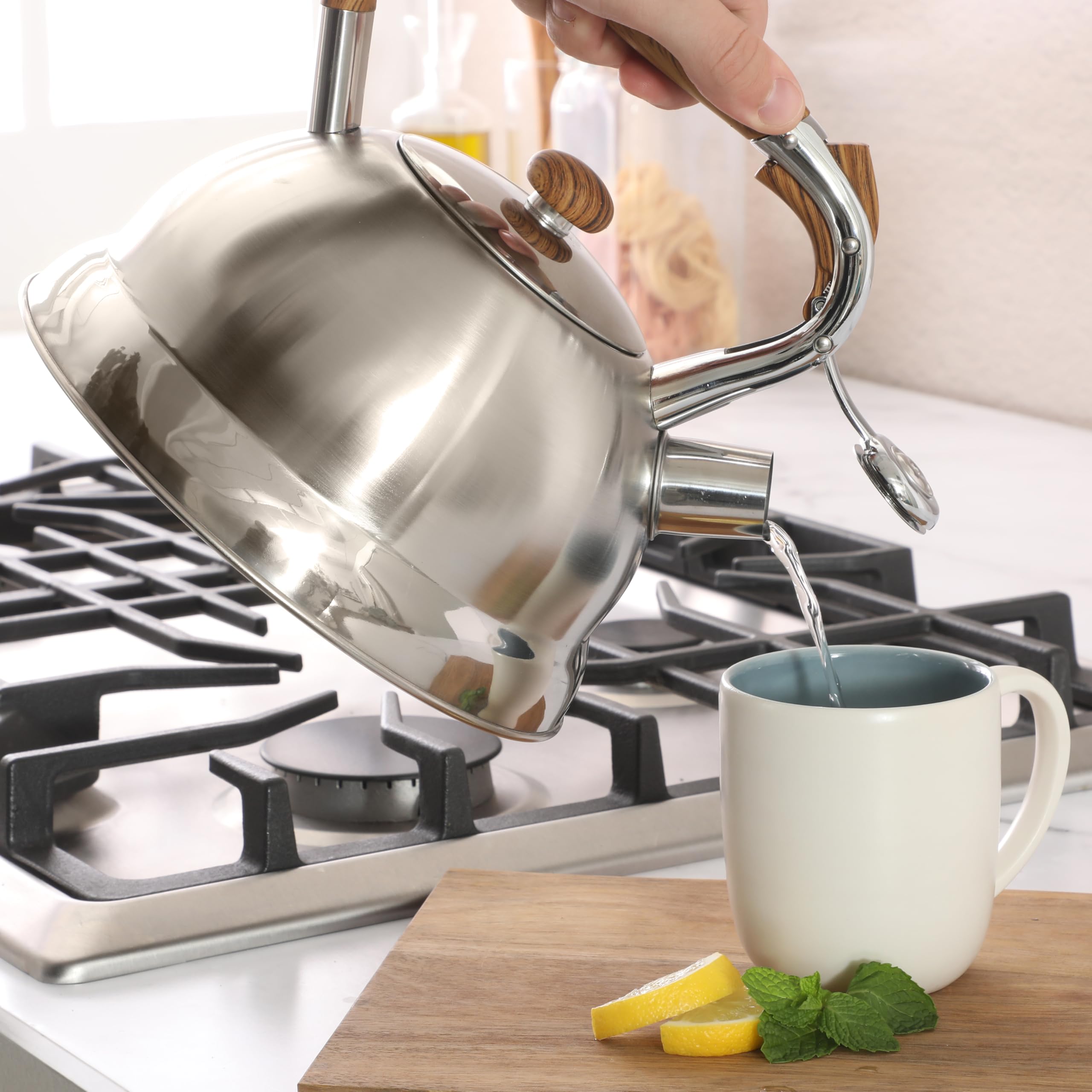 Mr. Coffee Woodmont 2-Quart Stainless Steel Tea Kettle W/Wood Handle