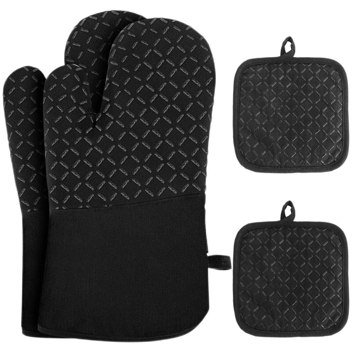 4 Pcs Oven Mitts And Pot Holders,Oven Glove High Heat Resistant 500 Degree,Long Oven Mitts With Recycled Cotton Infill And Silic