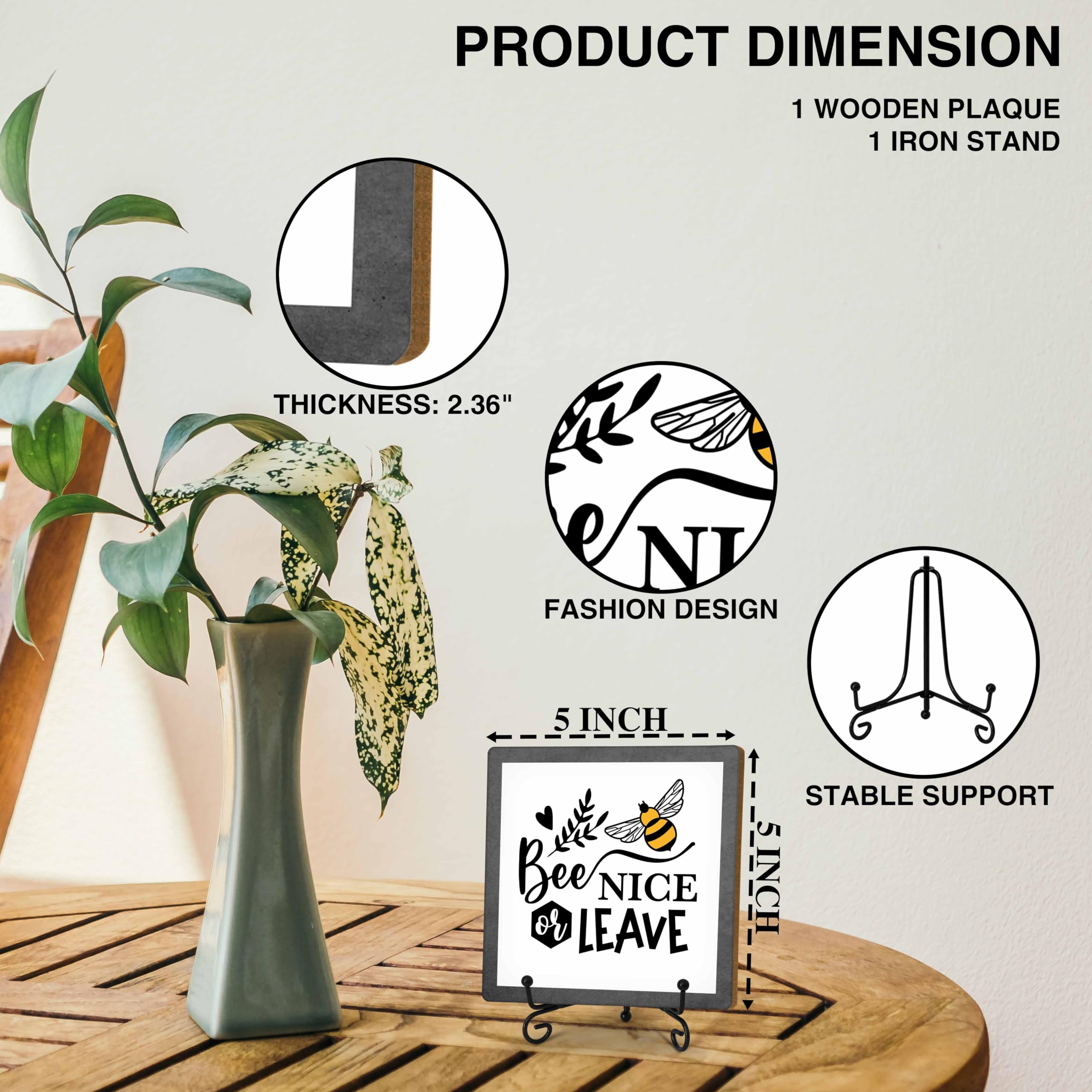 Bee Decorations for Home, Spring Honey Bee Decor, Beehive Wood Sign Kitchen Decor, Bumble Bee Gifts Accessories for Office Bar B