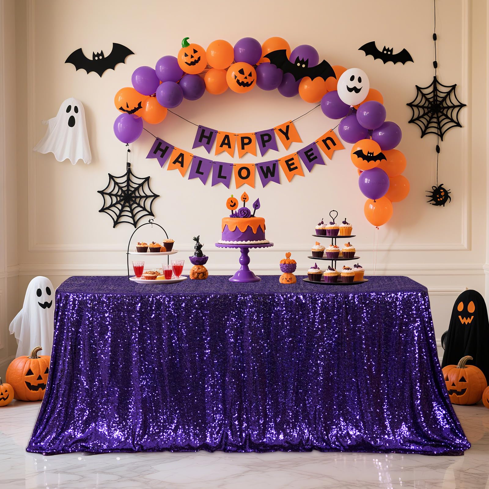 Poise3Ehome 50A72 Rectangle Purple Sequin Tablecloth For Party Cake Dessert Table Exhibition Events, Purple