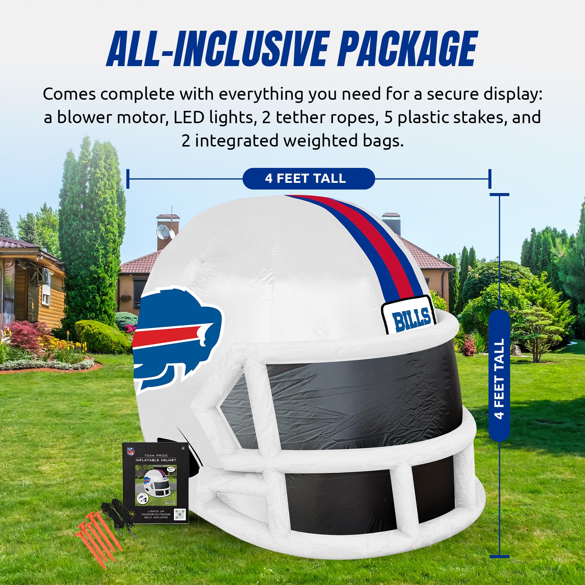 Sporticulture NFL Buffalo Bills 4ft Inflatable Helmet with LED Lights & Built-in Blower - Merchandise Decor Ideal for Lawn, Fron