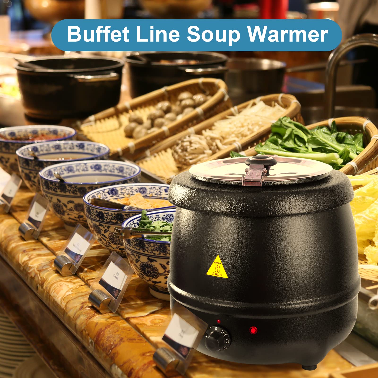YBSVO 11 Qt. Round Black Countertop Food/Soup Kettle Warmer - 120V  400W