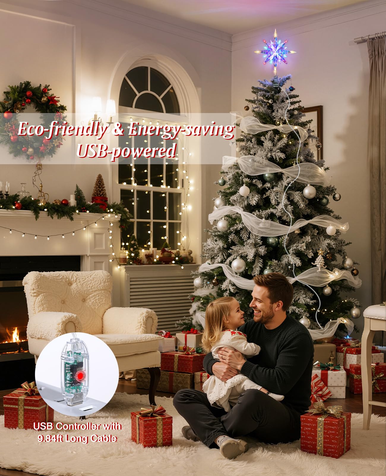 Luxspire Christmas Tree Topper, Lighted Star Tree Topper with USB Plug-in & Remote Control, 11 LED Acrylic Christmas Decorations