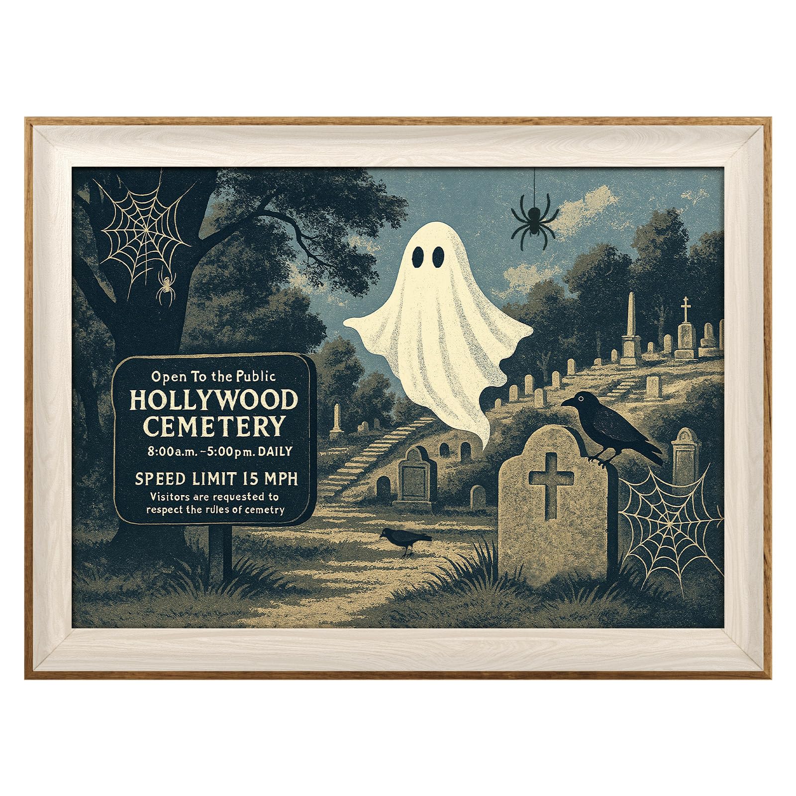 VIYYIEA Framed Wall Art for Living Room, Hollywood Cemetery Canvas Prints, Occult Home Decor, Halloween Painting Picture, Bathro