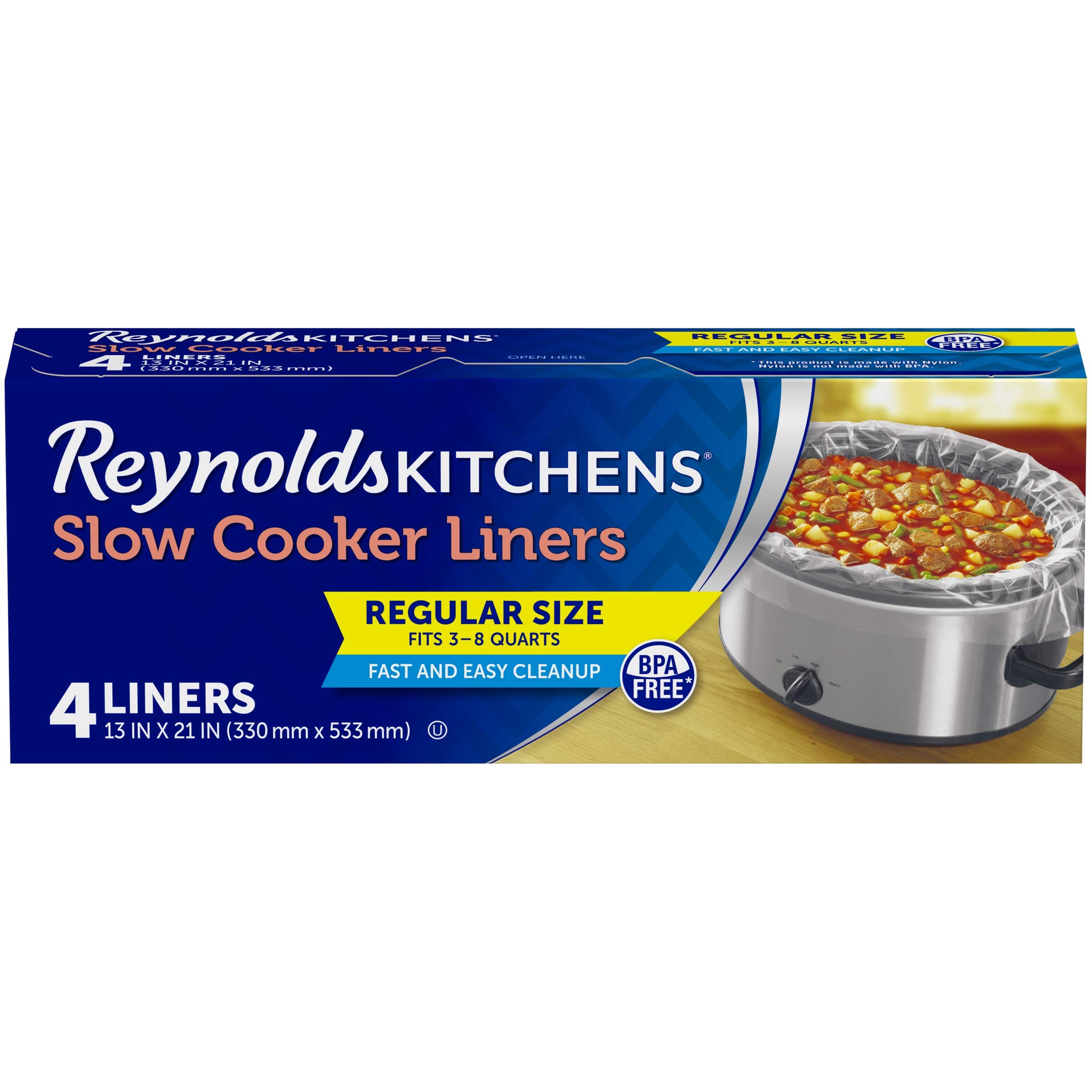 Reynolds Kitchens Slow Cooker Liners, Regular (Fits 3-8 Quarts), 4 Count (Pack Of 12), 48 Total