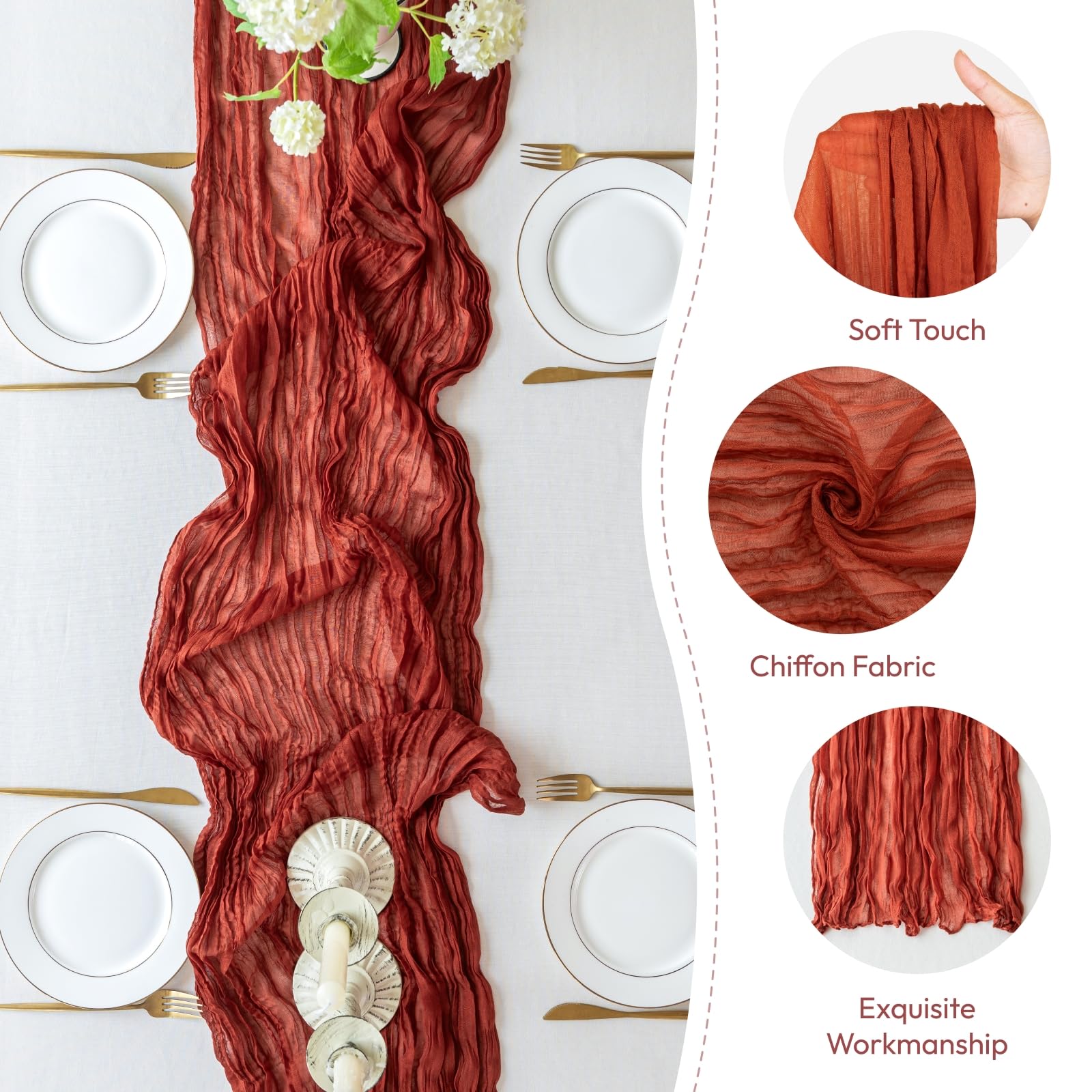 Sioloc 1 Pack Terracotta Cheesecloth Table Runner,10Ft Rust Cheesecloth Table Runner,Boho Gauze Table Runner For Wedding Bridal