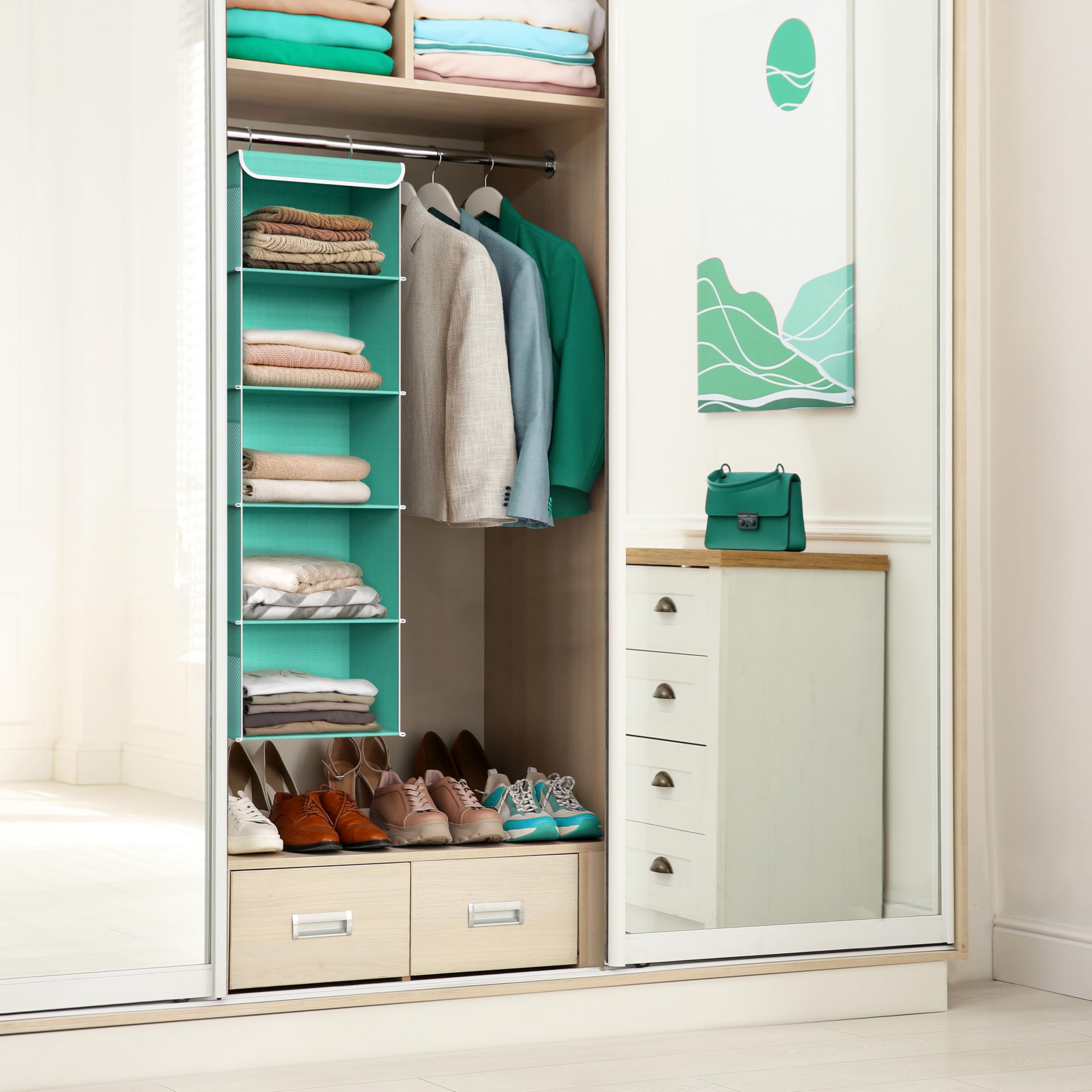 Simple Houseware 5 Shelves Hanging Closet Organizer, Turquoise