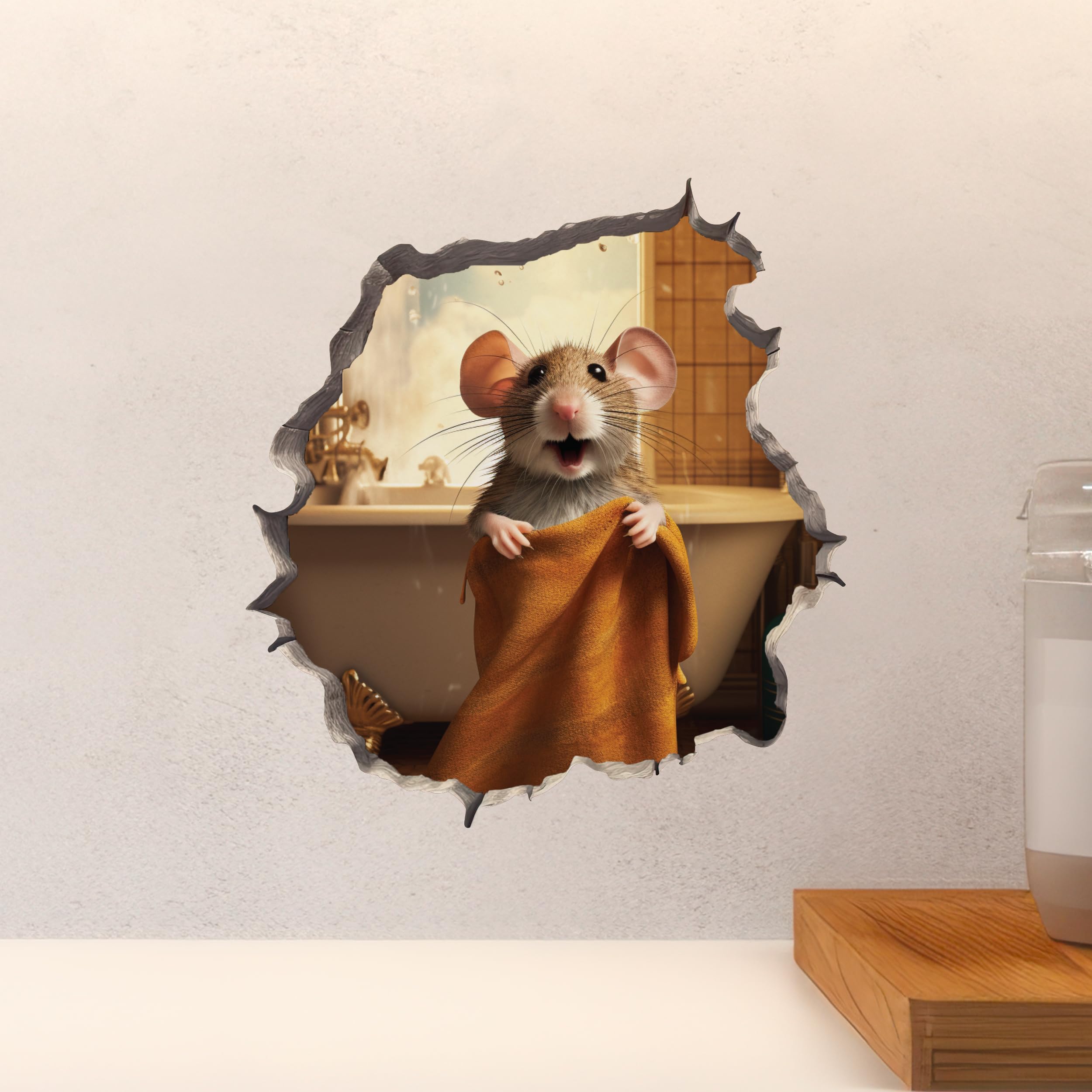 Bathroom Towel Mouse Wall Hole Decal - Wall Sticker With 3D Effect - Fun Gift Idea