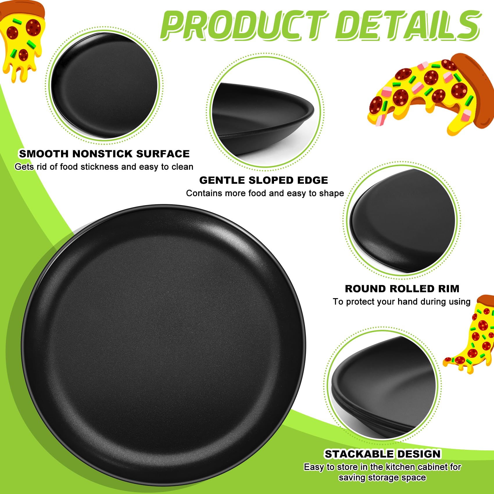 P&P Chef 13 Inch Pizza Pans Pack Of 2, Large Pizza Pan Set For Kitchen Restaurant, Nonstick Surface Covers Stainless Steel Core,