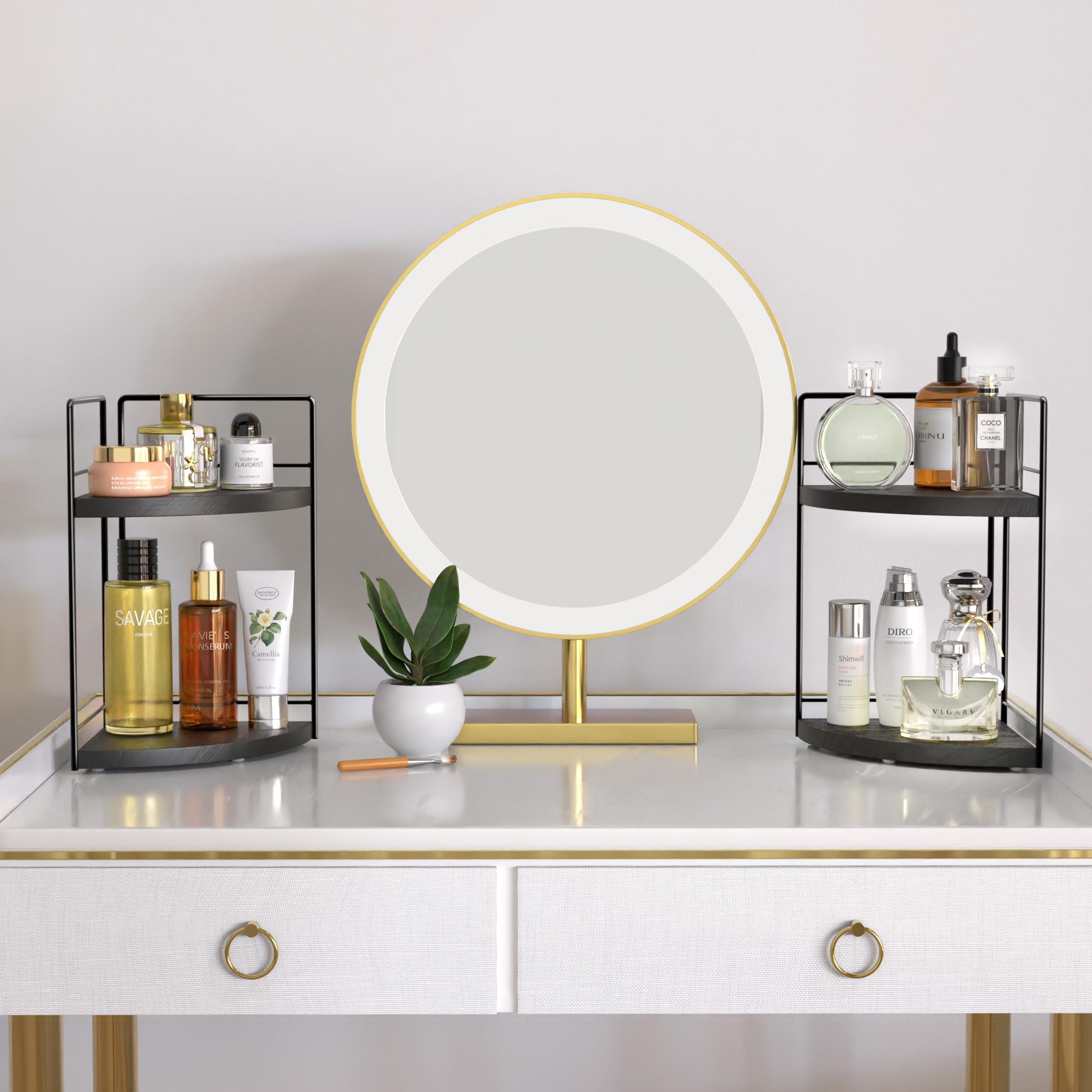 Bstsll 2 Pack Bathroom Counter Organizer,2 Tier Corner Bathroom Counter Organizer,Black Wooden Vanity Organizer For Bathroom Org