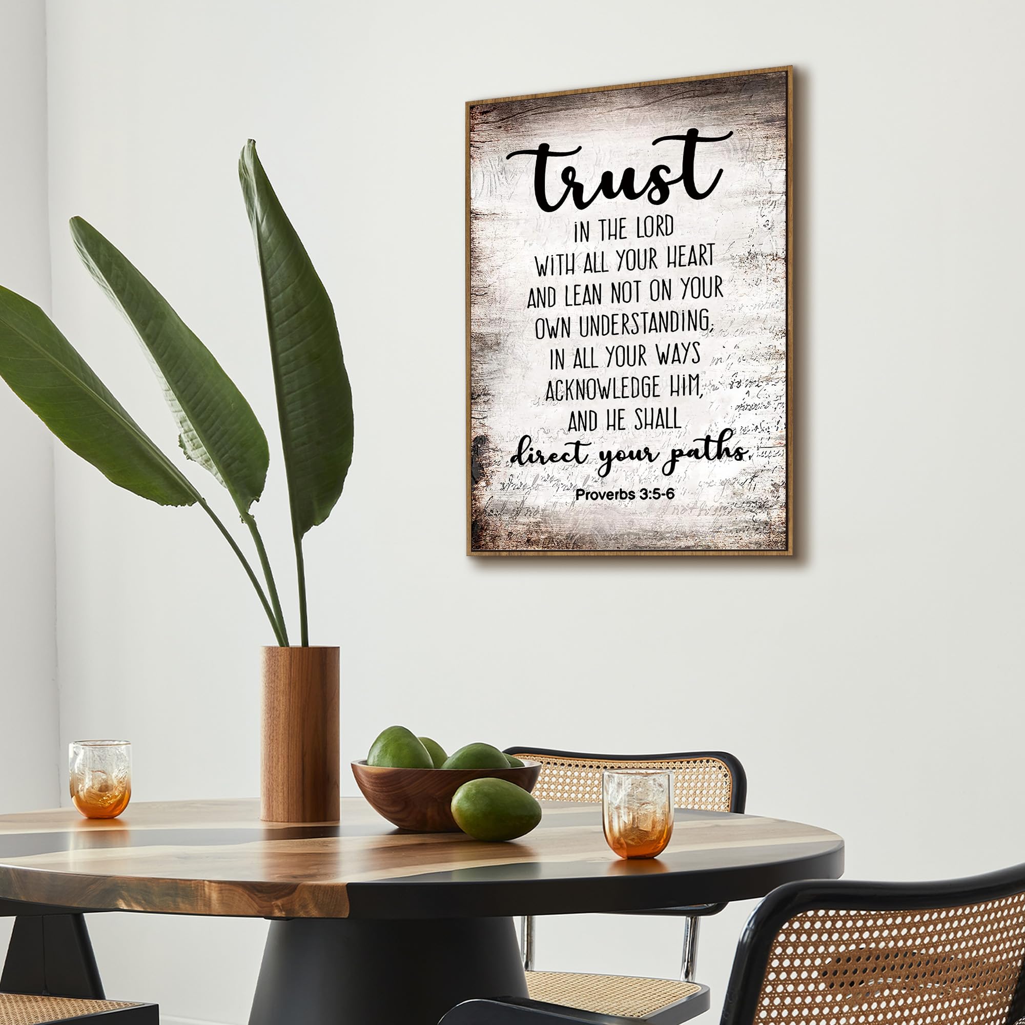 Phamte Christian Proverbs 3:5-6 Trust In The Lord With All Your Heart Wall Art Framed, Bible Scripture Wall Decor, Bible Scriptu