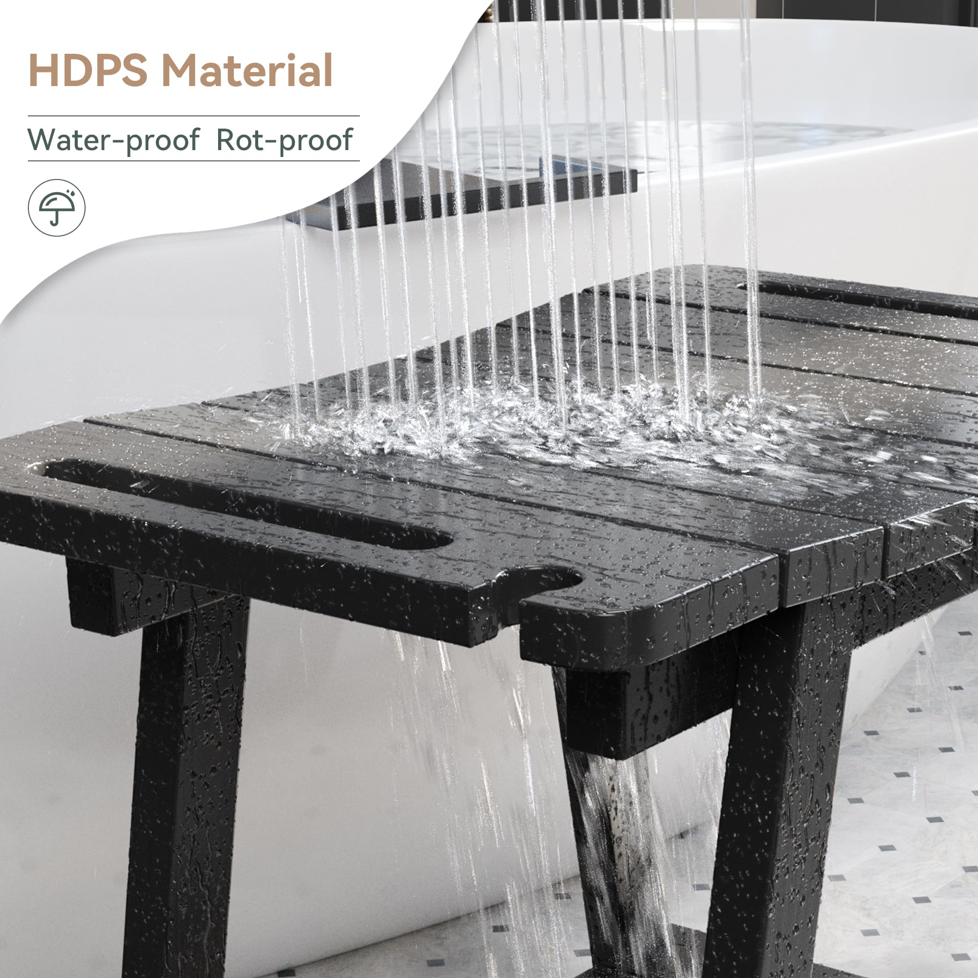 Lue Bona Shower Bench, Hdps Shower Seat With Storage Shelf, Waterproof Shower Chair, Non-Slip Shower Stool For Adults, Elderly,