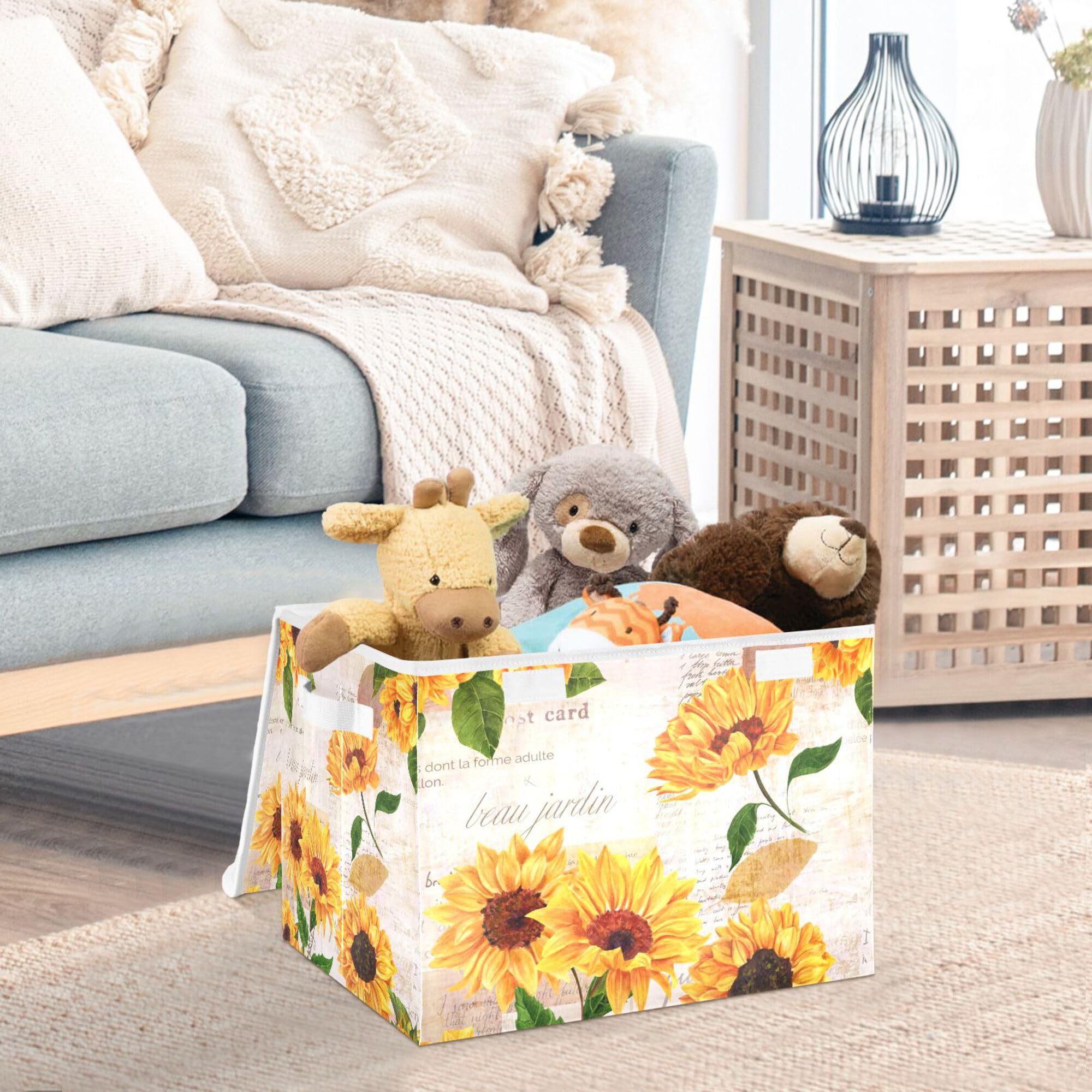 Xigua Yellow Sunflower Storage Bins With Lids And Carrying Handle,Foldable Storage Boxes Organizer Containers Baskets Cube With