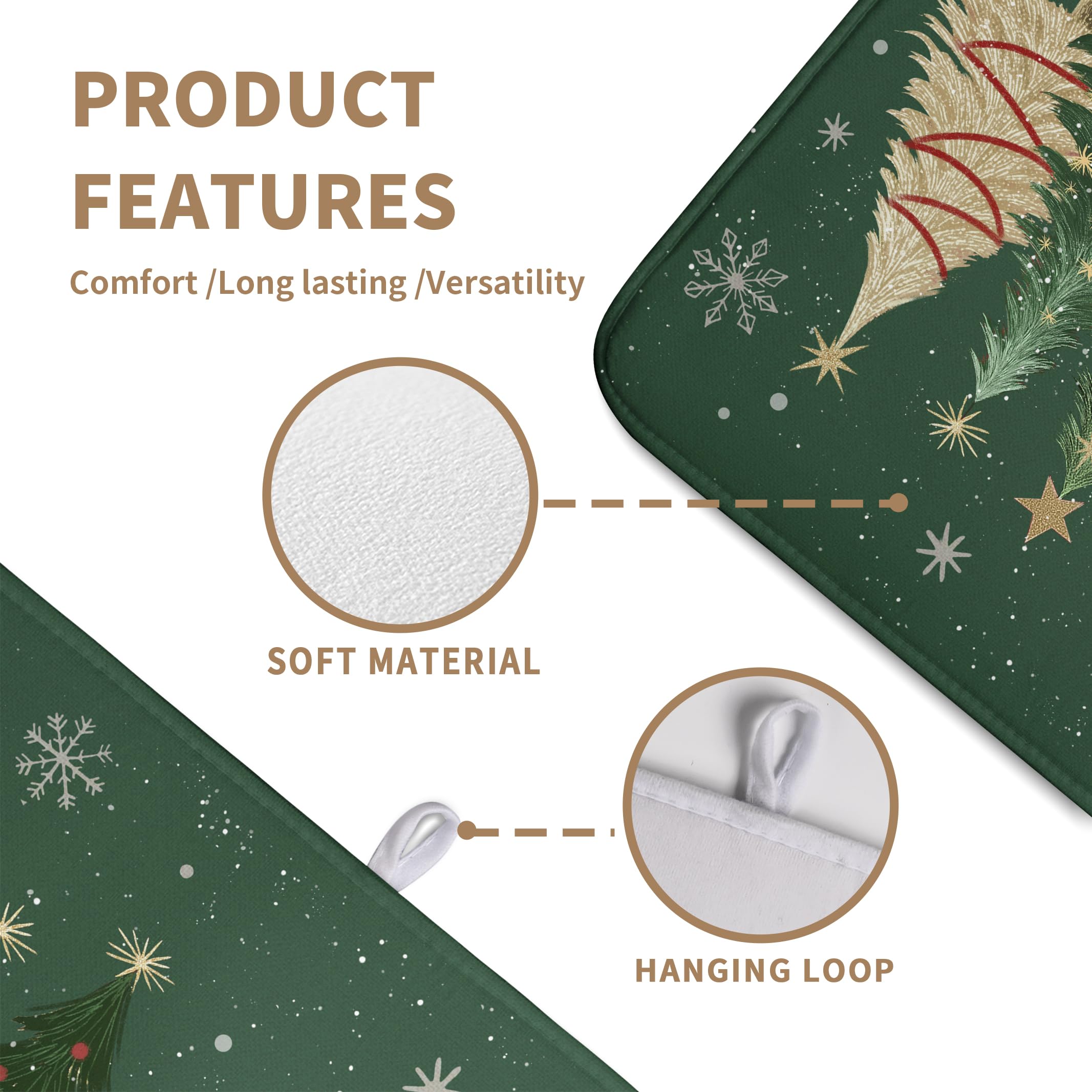 Wnoesat Green Christmas Tree Snowflakes Dish Drying Mat for Kitchen Counter 18x24 Inch Winter Xmas Holiday Dish Rack Mat Absorbe